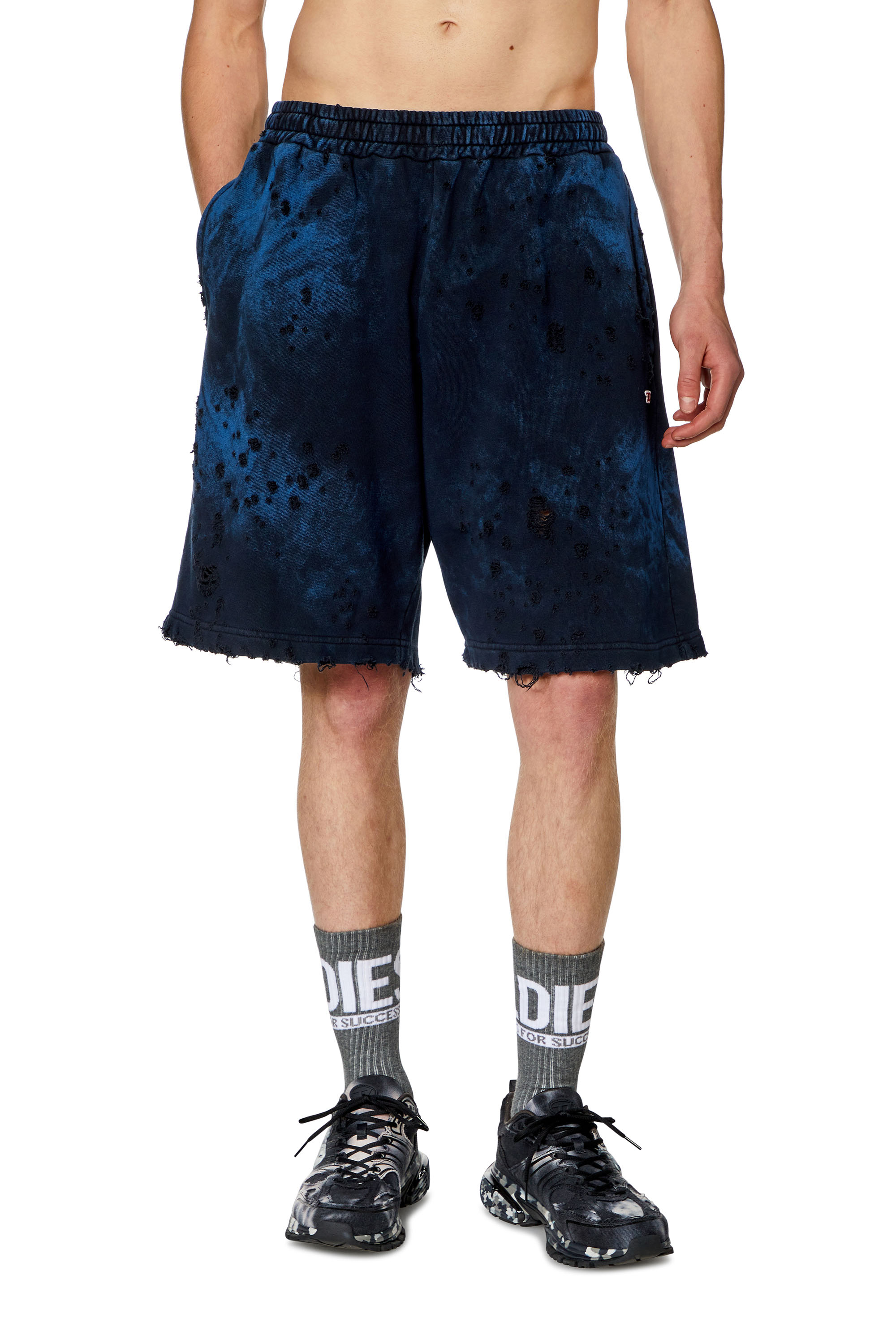 Diesel - Distressed shorts with marbled effect - Shorts - Man - Blue