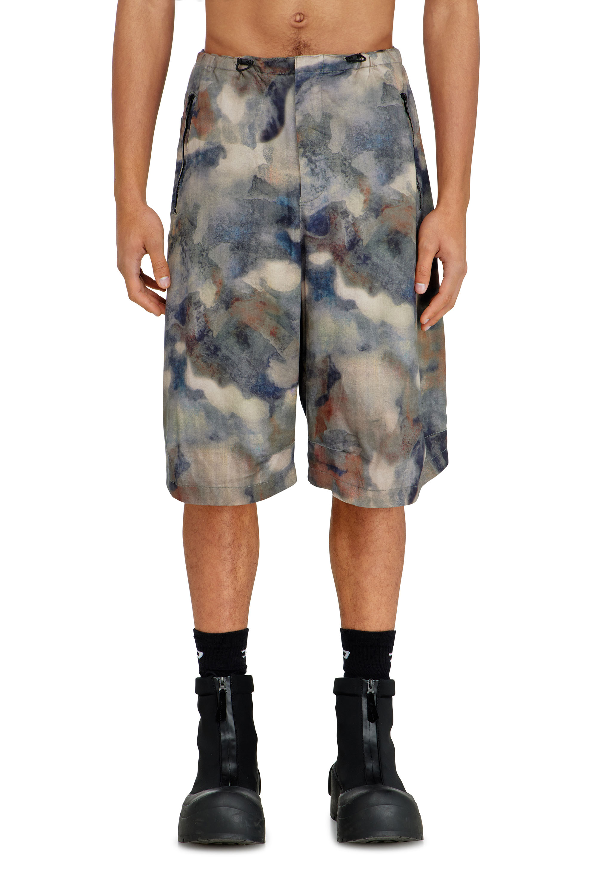 Diesel - P-STITCH-SHORT-TKBZ, Man's Fluid bermuda shorts with all-over camo print in Blue/Brown - 2