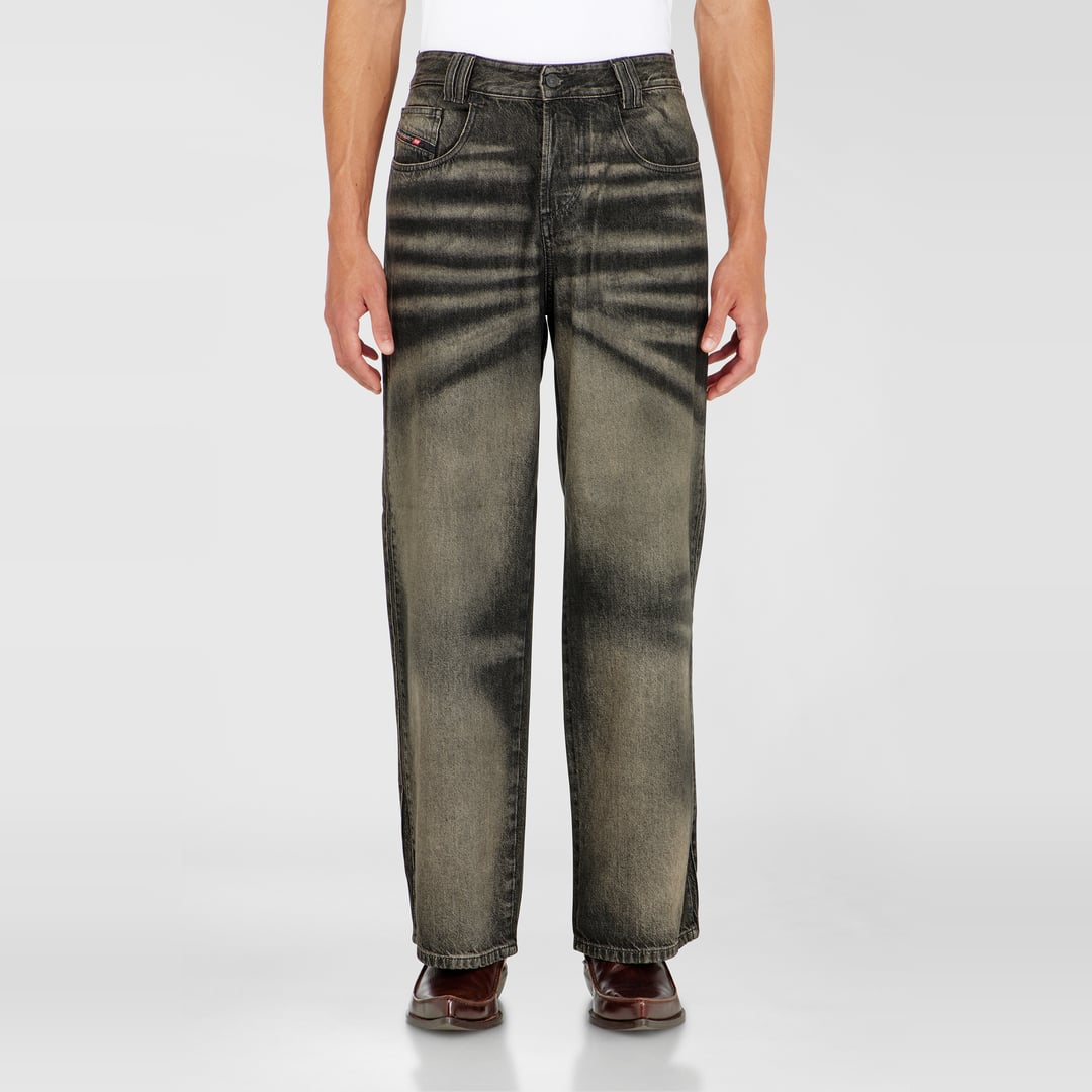 Diesel Jeans Relaxed Taille Haute 1982 D-Hakou, Noir/Gris foncé, Fermeture boutonnée