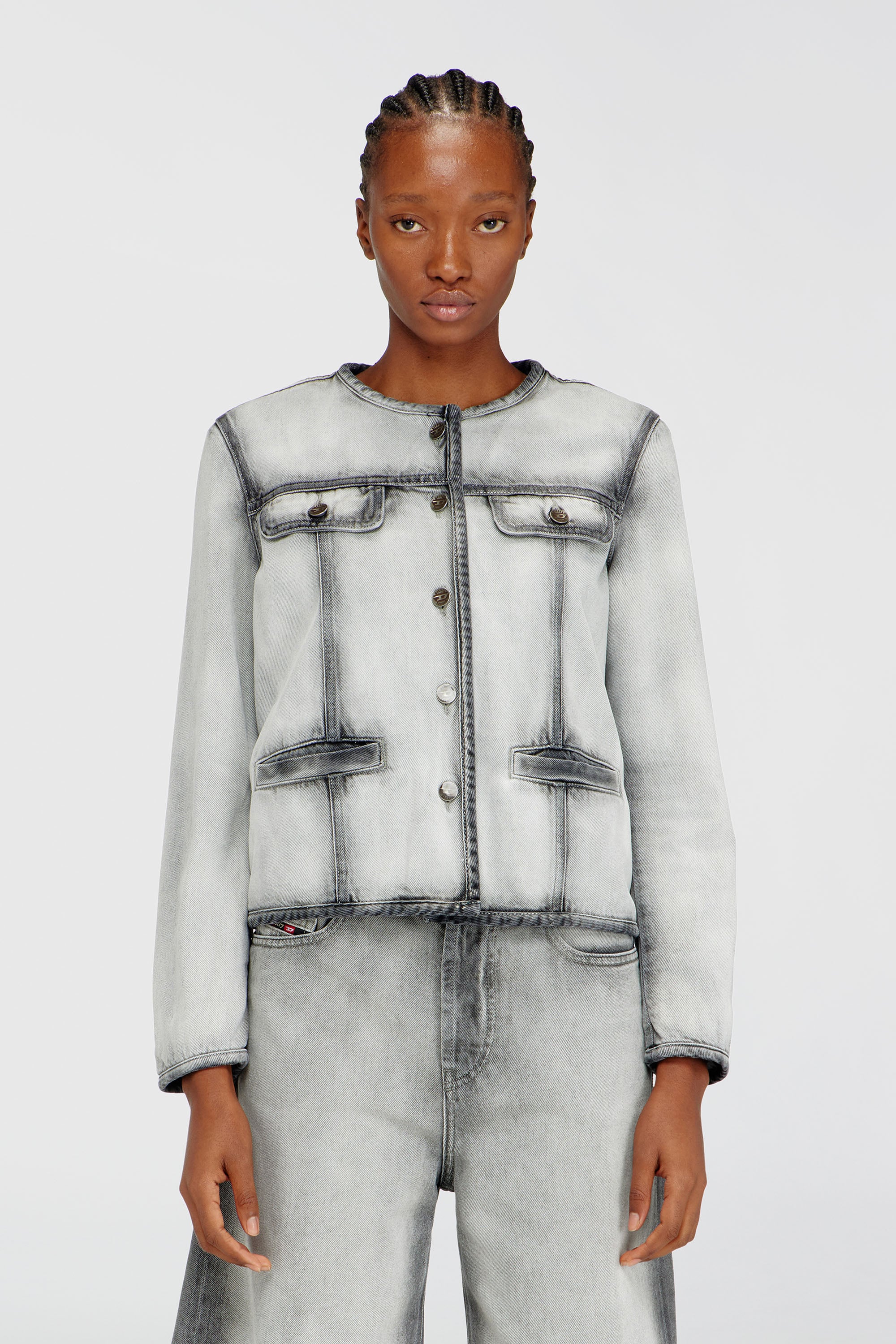 Diesel, Jacket in soft skeleton denim, Denim Jackets, Woman in Grey