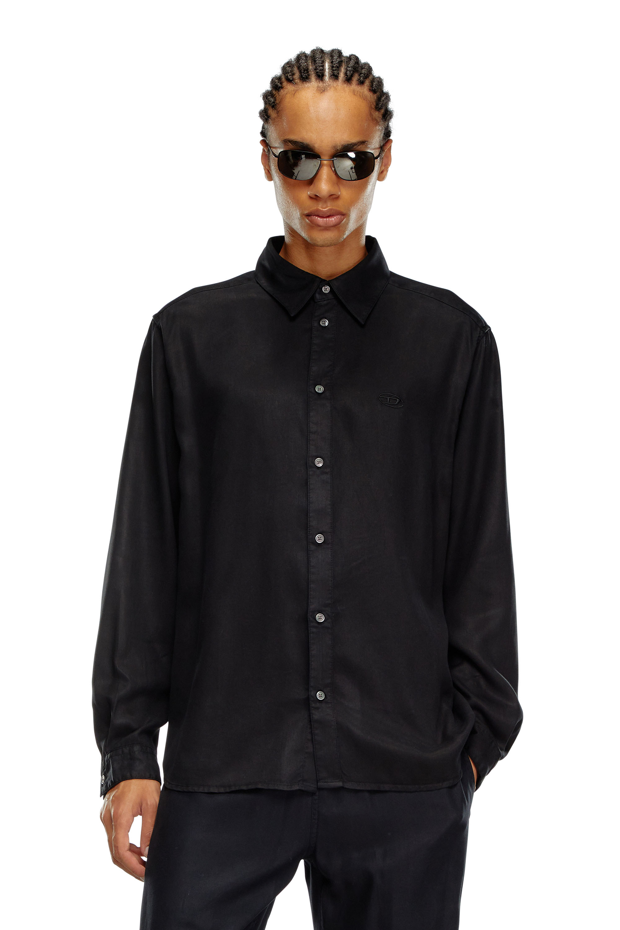 Diesel Men's Black - Fluid Shirt With Logo Embroidery - Shirts - Man Size 46