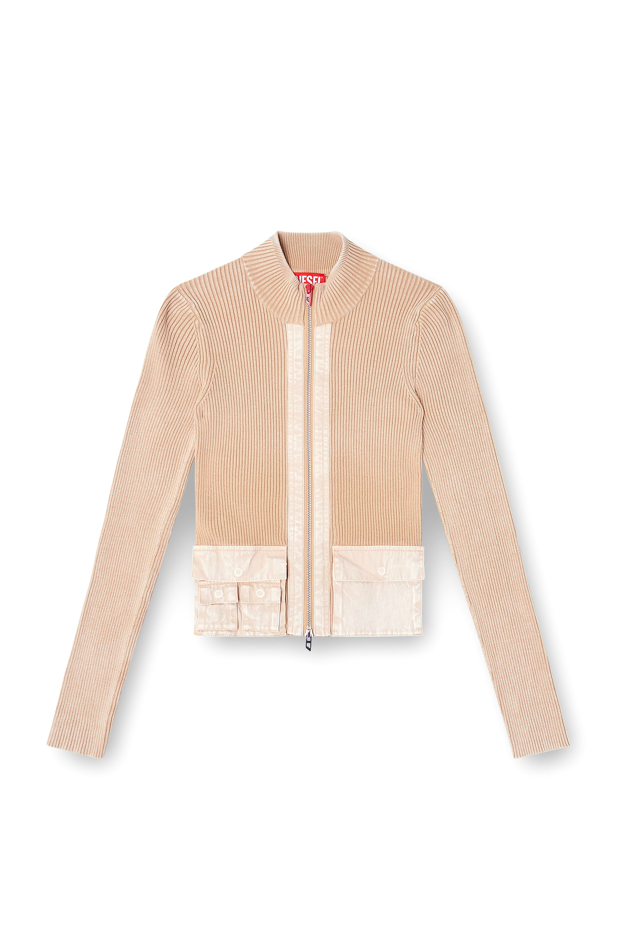 Diesel - M-MELISSA, Woman's Zip-up cardigan with denim cargo pockets in Beige - 2