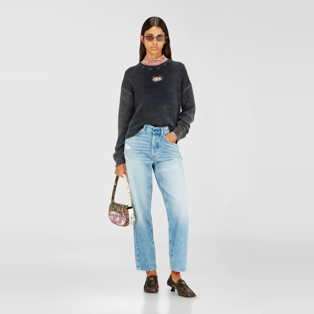 Diesel - Cut-out ribbed jumper with Oval D plaque - Knitwear - Woman - Grey