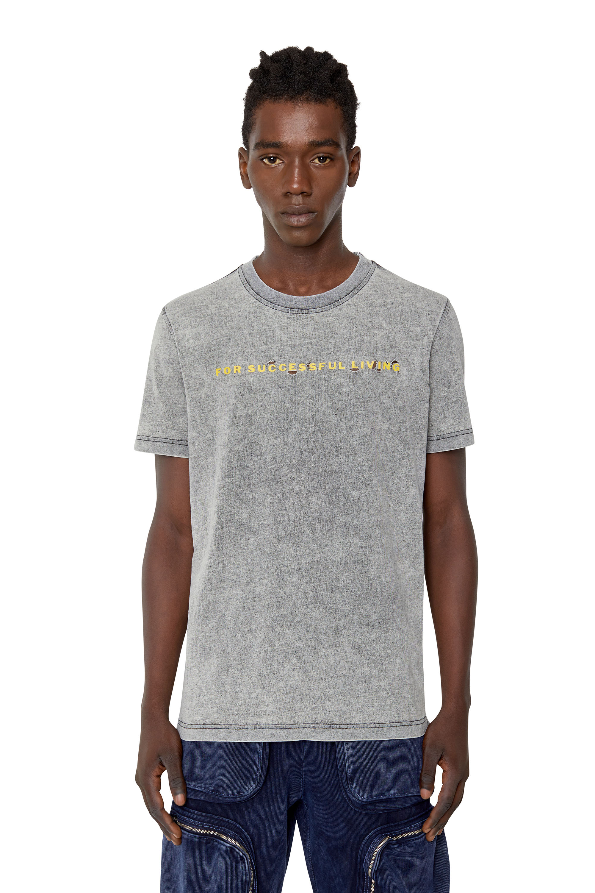 Diesel - T-shirt acid-wash con logo distressed - T-Shirts - Uomo - Grigio
