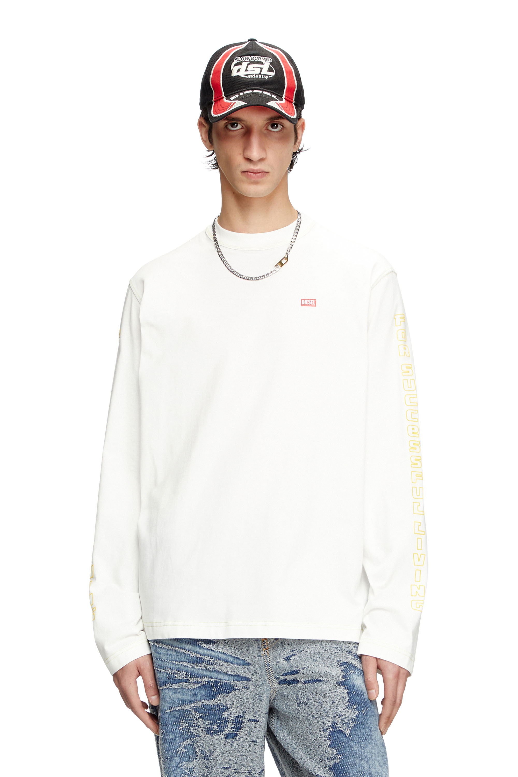 Diesel - Long-sleeve T-shirt with apple core print - T-Shirts - Man - White