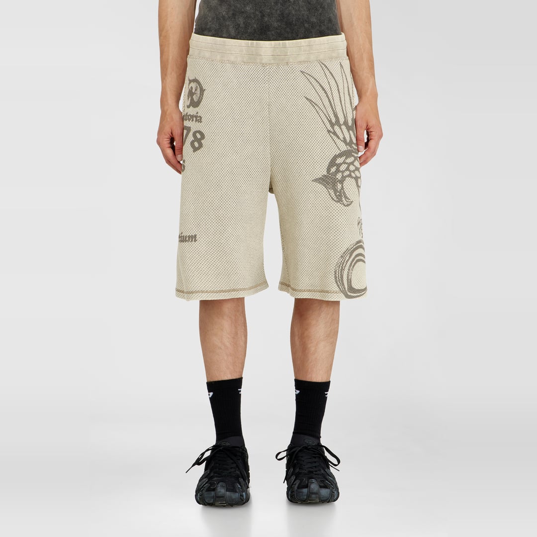 Diesel - Mesh cotton sweatshorts with prints - Shorts - Man - Beige