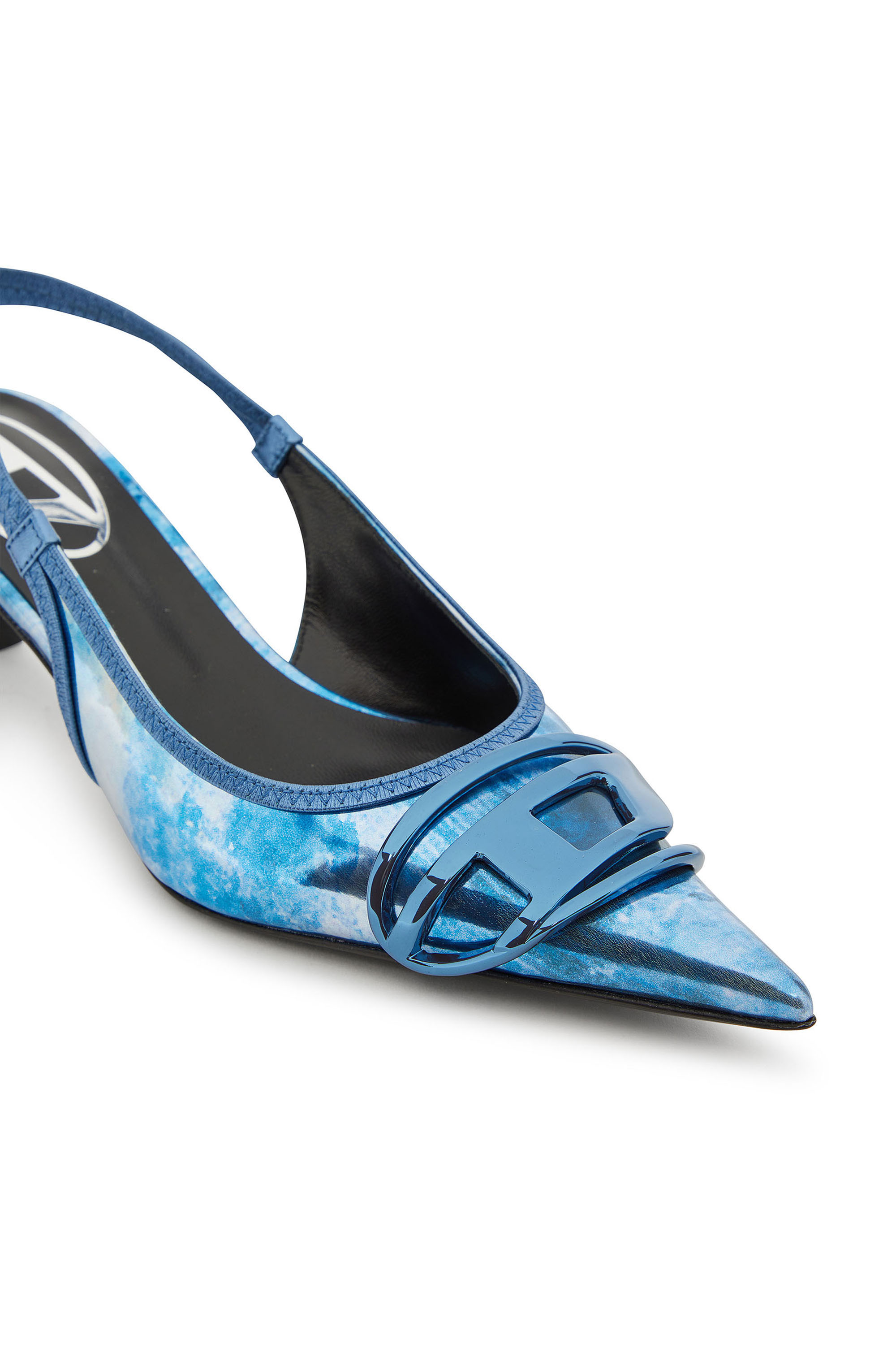 Diesel - D-VENUS SB 40, Woman's D-Venus-Two-tone metallic slingback pumps in Blue - 5