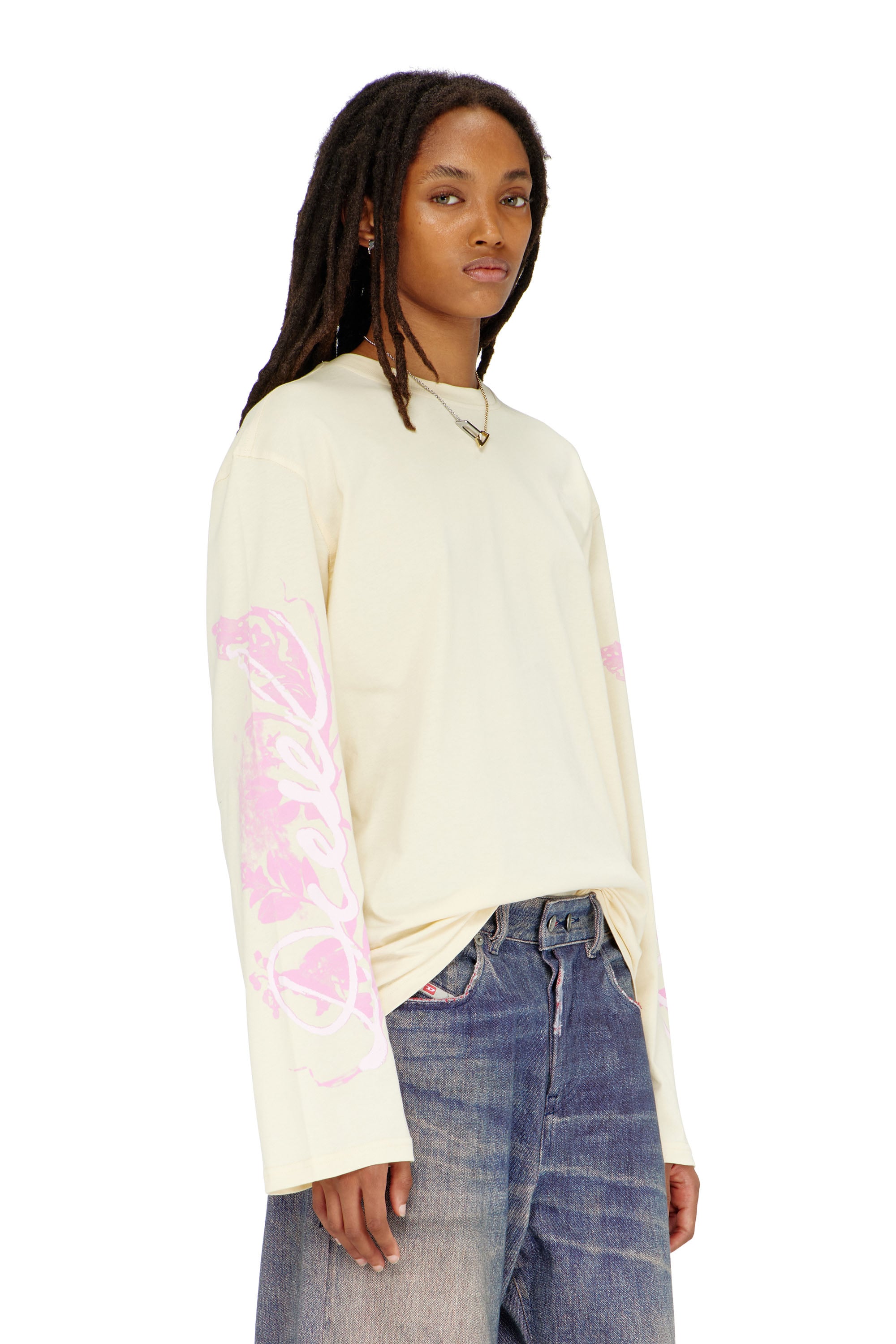 Diesel Vrouw - Long-Sleeve T-Shirt With Graphic Prints And Crystals - T-Shirts - Woman Xxs