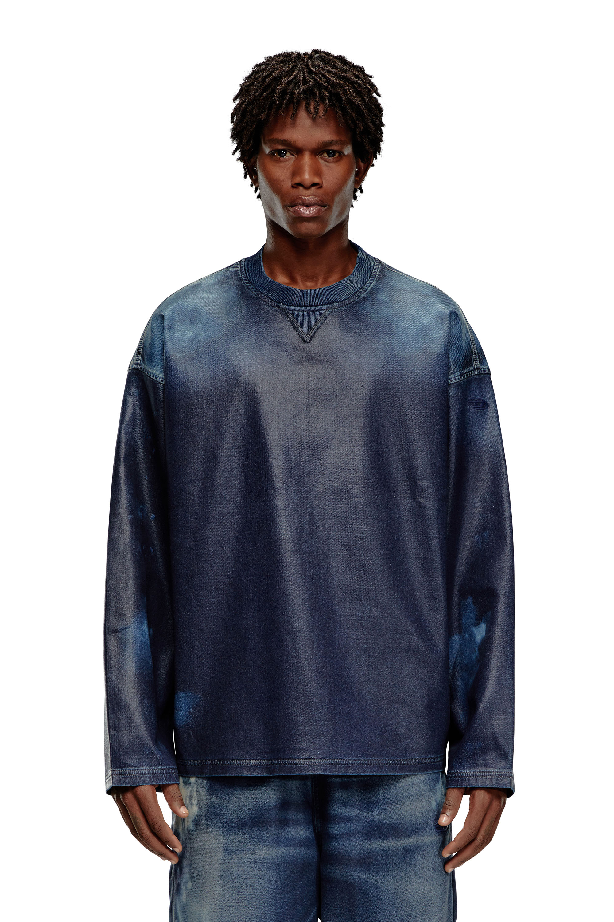 Shop Diesel Sweatshirt In Coated Track Denim In Blue