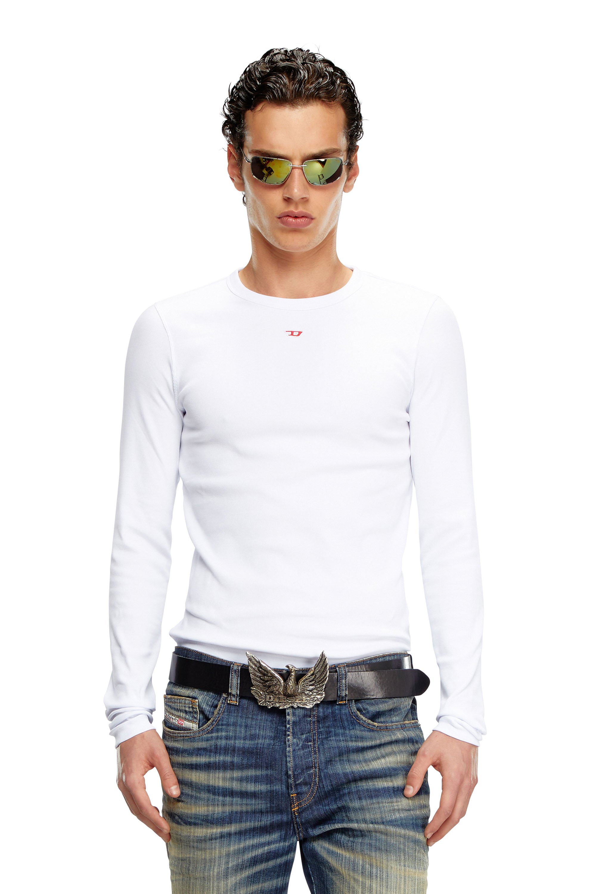 Diesel - T-shirt à manches longues avec empiècement D - T-Shirts - Homme - Blanc