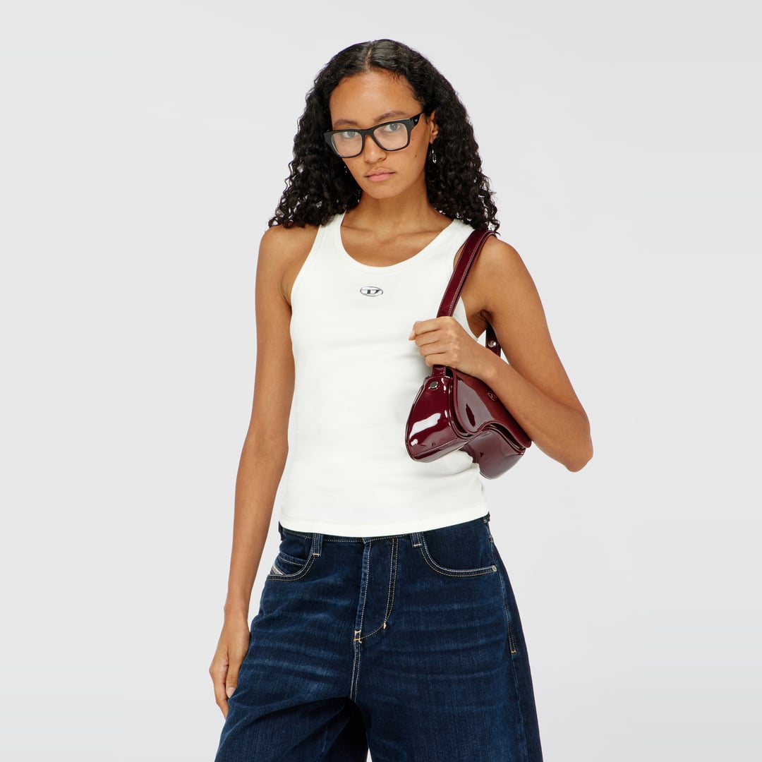 Diesel - Slim ribbed tank top with metallic Oval D - T-Shirts - Woman - White