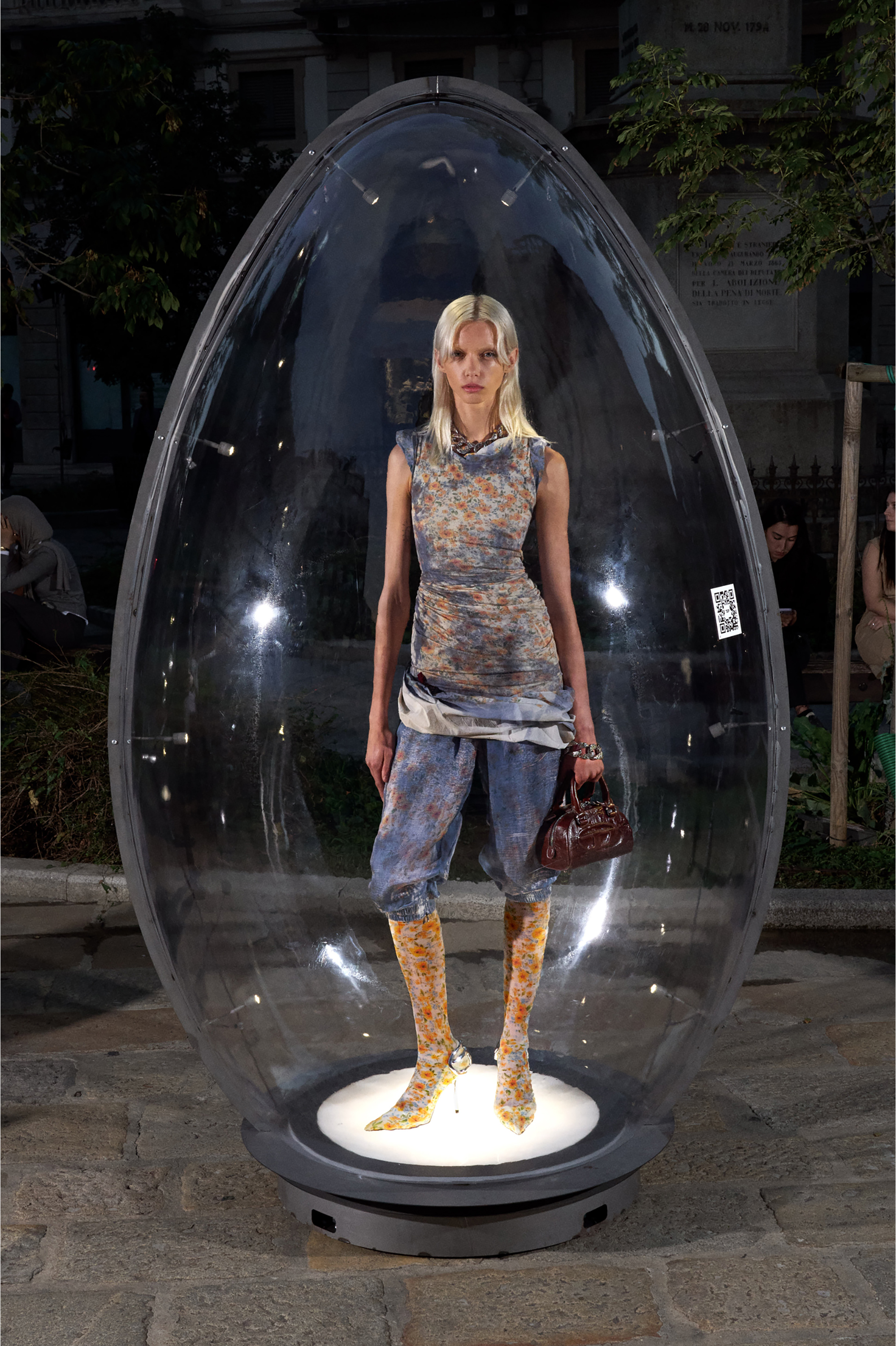 Diesel - D-AYANA, Woman's Layered short dress with floral X-ray effect in Beige/Blue - 6