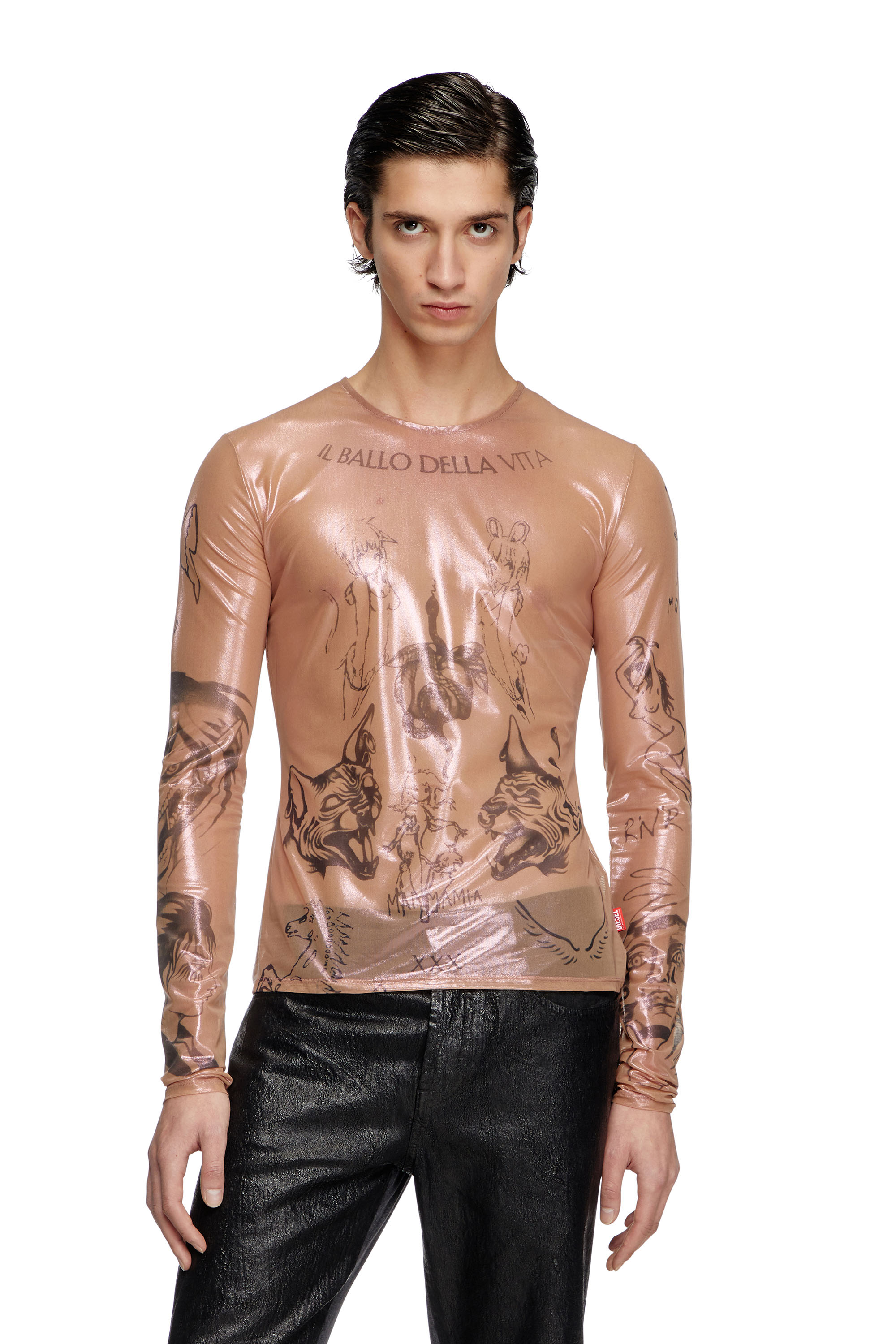 Diesel - Tattoo top in coated stretch tulle - T-Shirts - Unisex - Pink