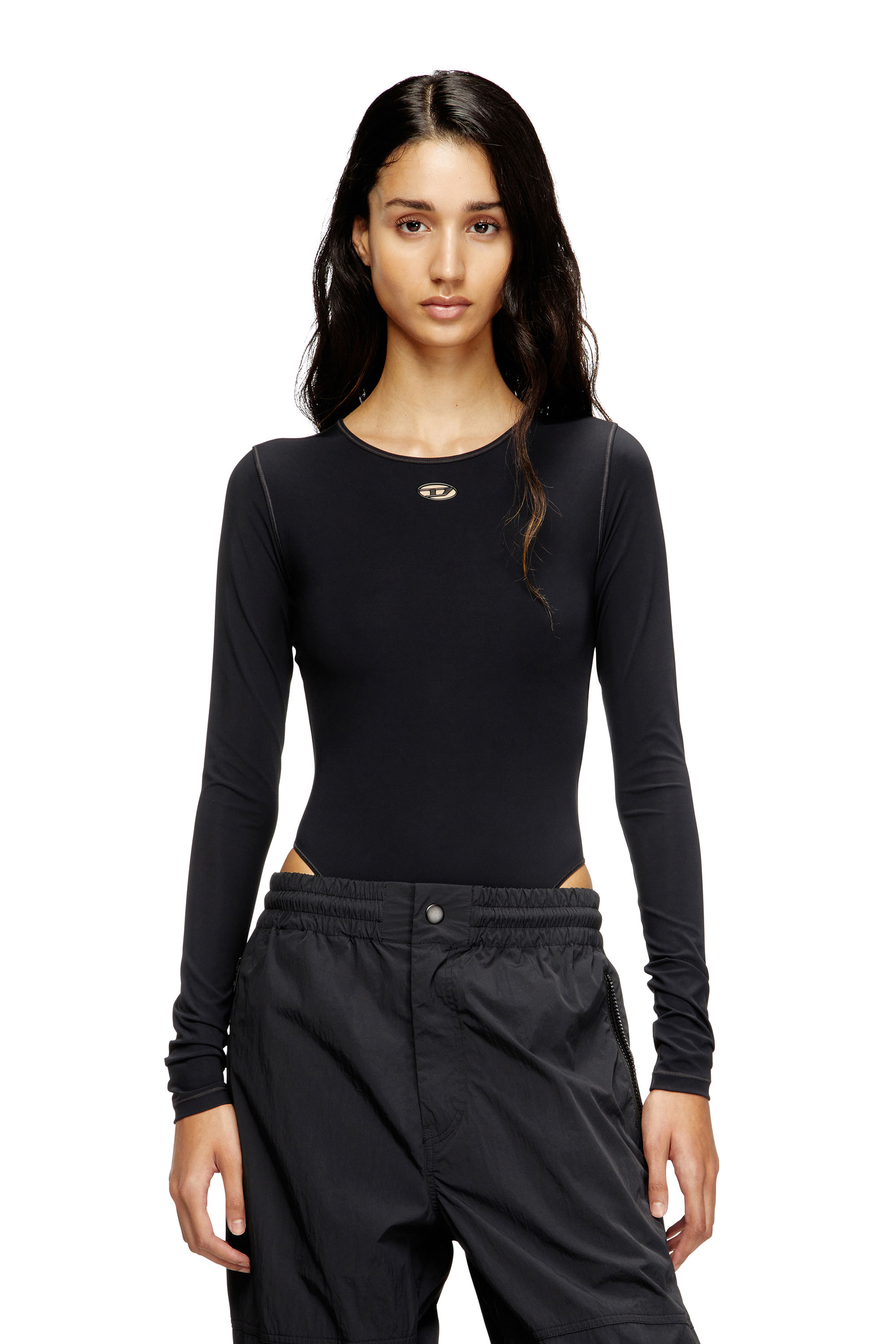 Diesel - ANGELICA-UTLT, Woman's Bodysuit with cut-out Oval D in Black - 5