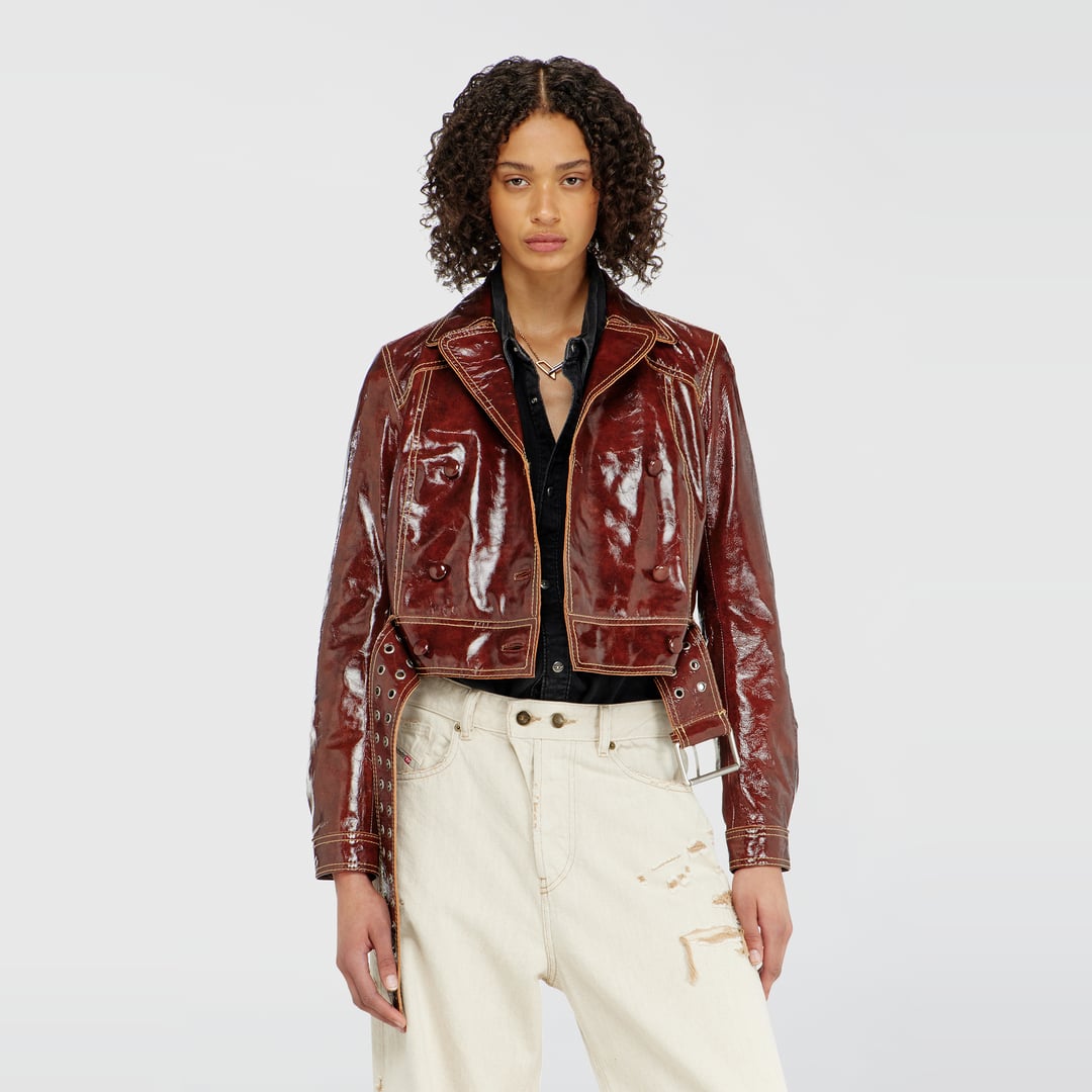 Diesel - Patent-leather jacket with large belt - Leather jackets - Woman - Red