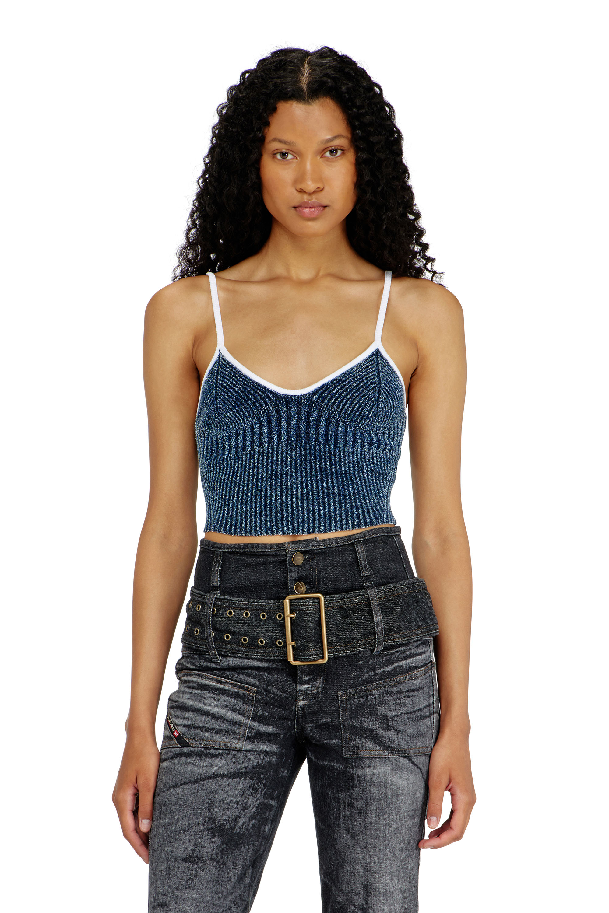 Diesel Women's Multicolor - Crop Top In Indigo Bouclé Ribbed Knit - T-Shirts - Woman Xxs