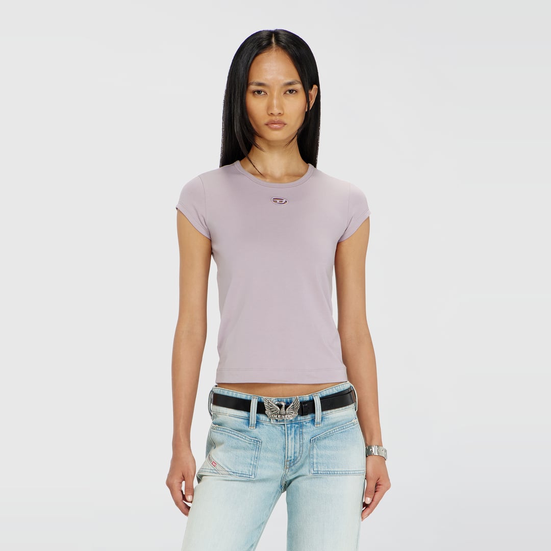 Diesel - T-shirt with cut-out embroidered logo - T-Shirts - Woman - Violet