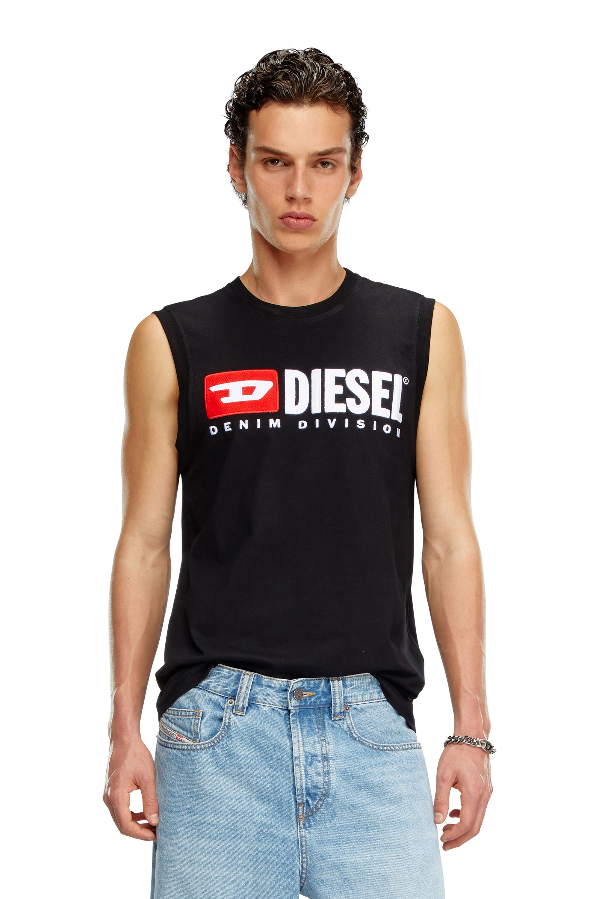 Diesel - Camiseta sin mangas con logotipo estampado en el pecho - Camisetas - Hombre - Negro