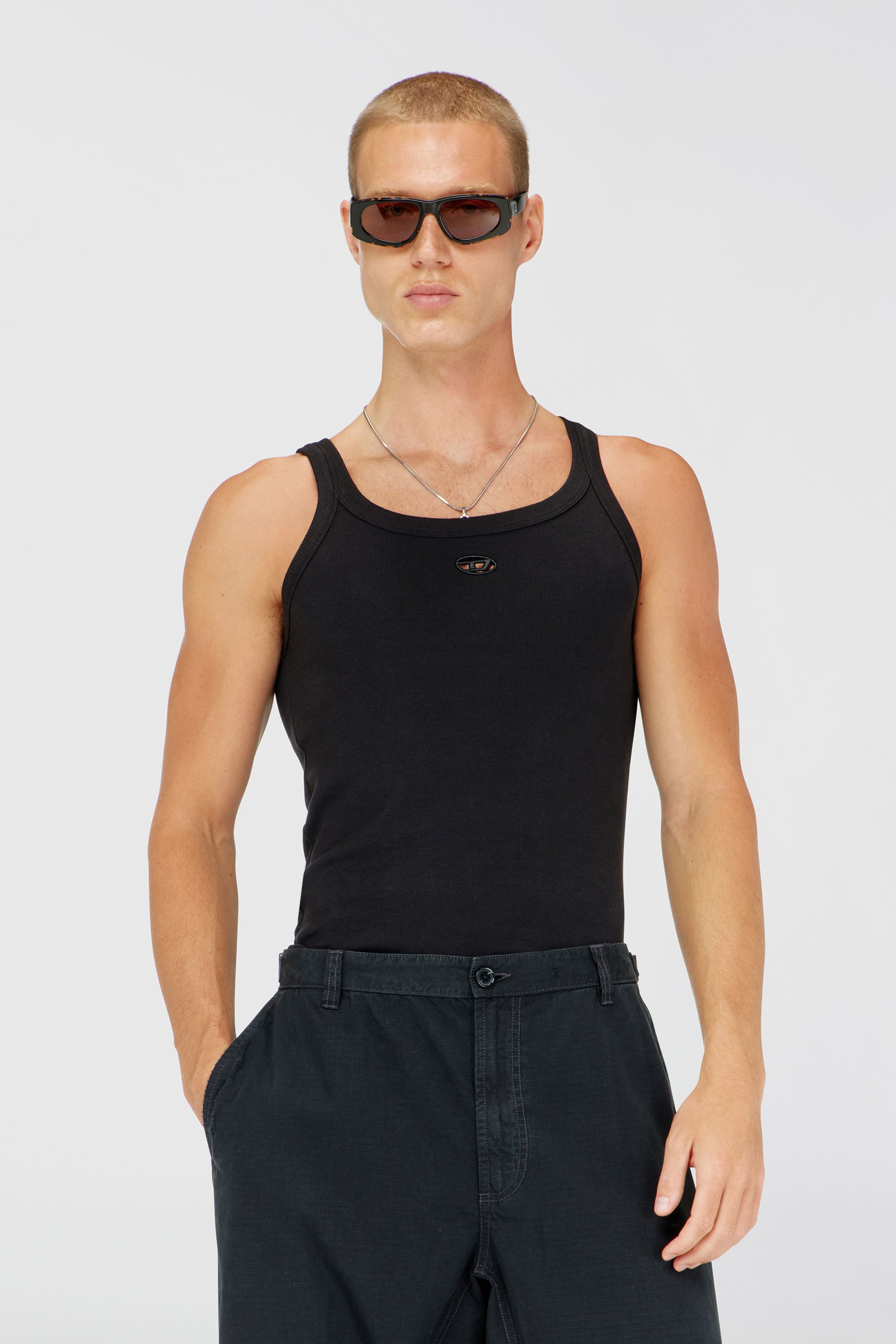 Diesel - Slim cotton tank with Oval D logo - T-Shirts - Man - Black