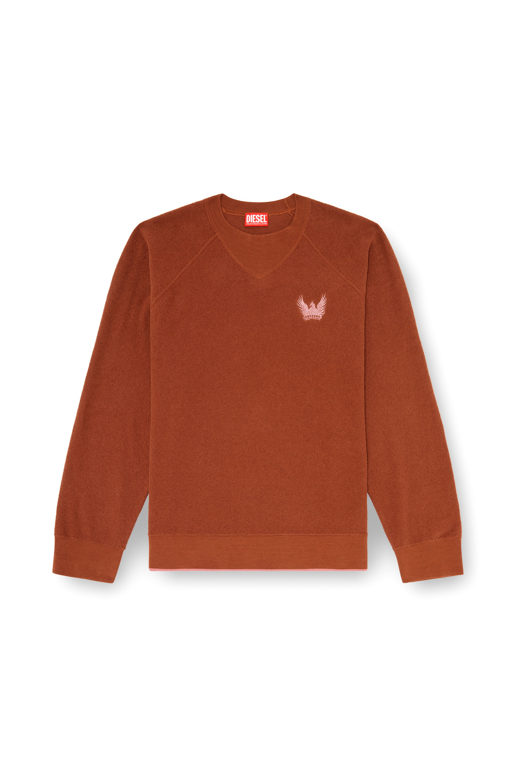 Diesel - K-RALFS, Man's Boucl&eacute; jumper with Phoenix embroidery in Brown - 3