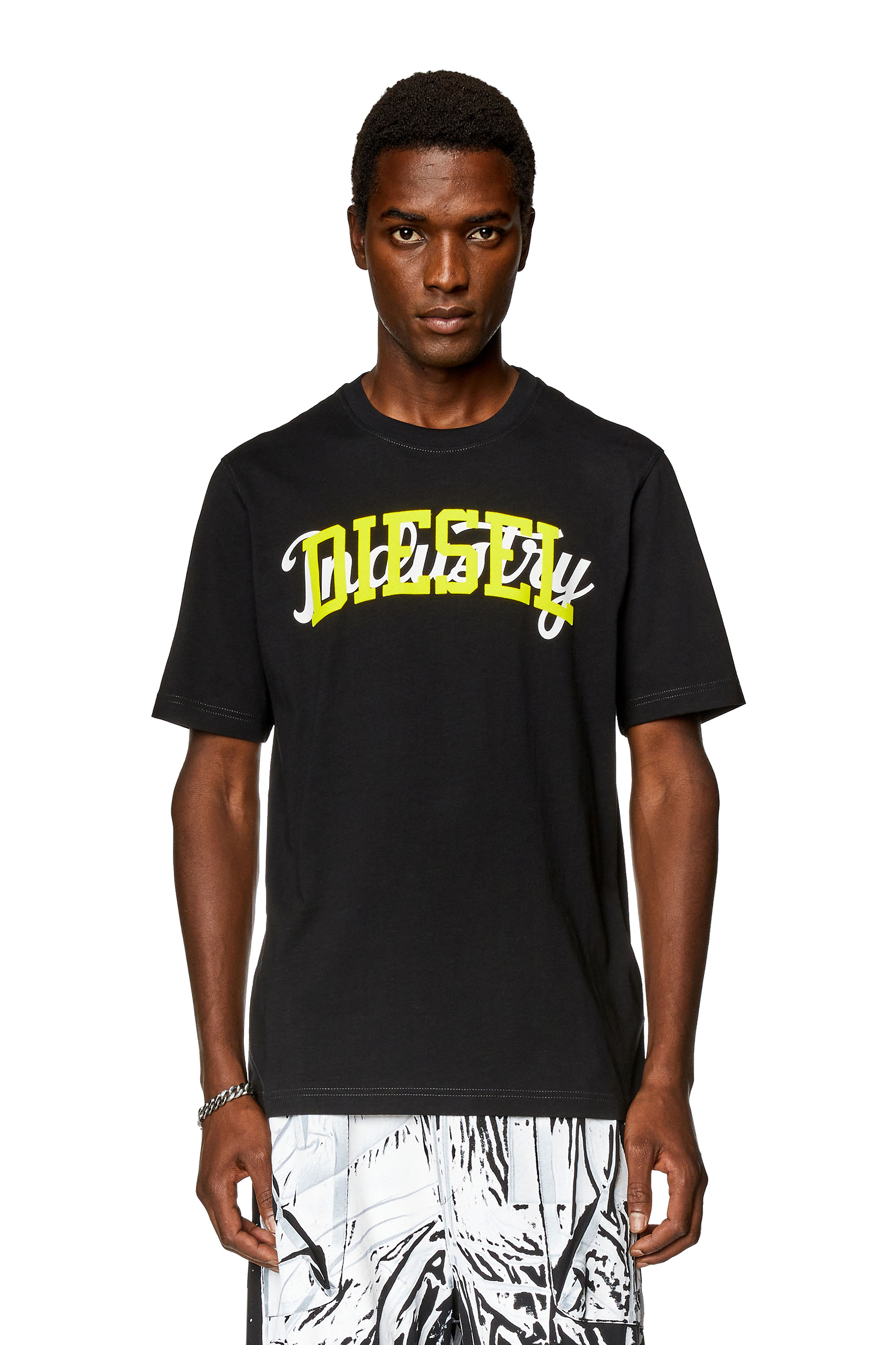 Diesel - T-shirt con stampe Diesel a contrasto - T-Shirts - Uomo - Nero