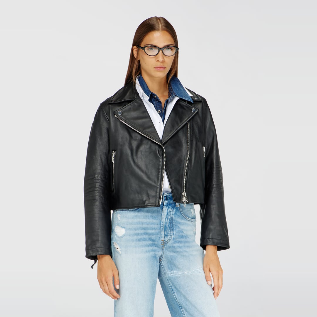 Diesel - Biker jacket in waxed leather - Leather jackets - Woman - Black