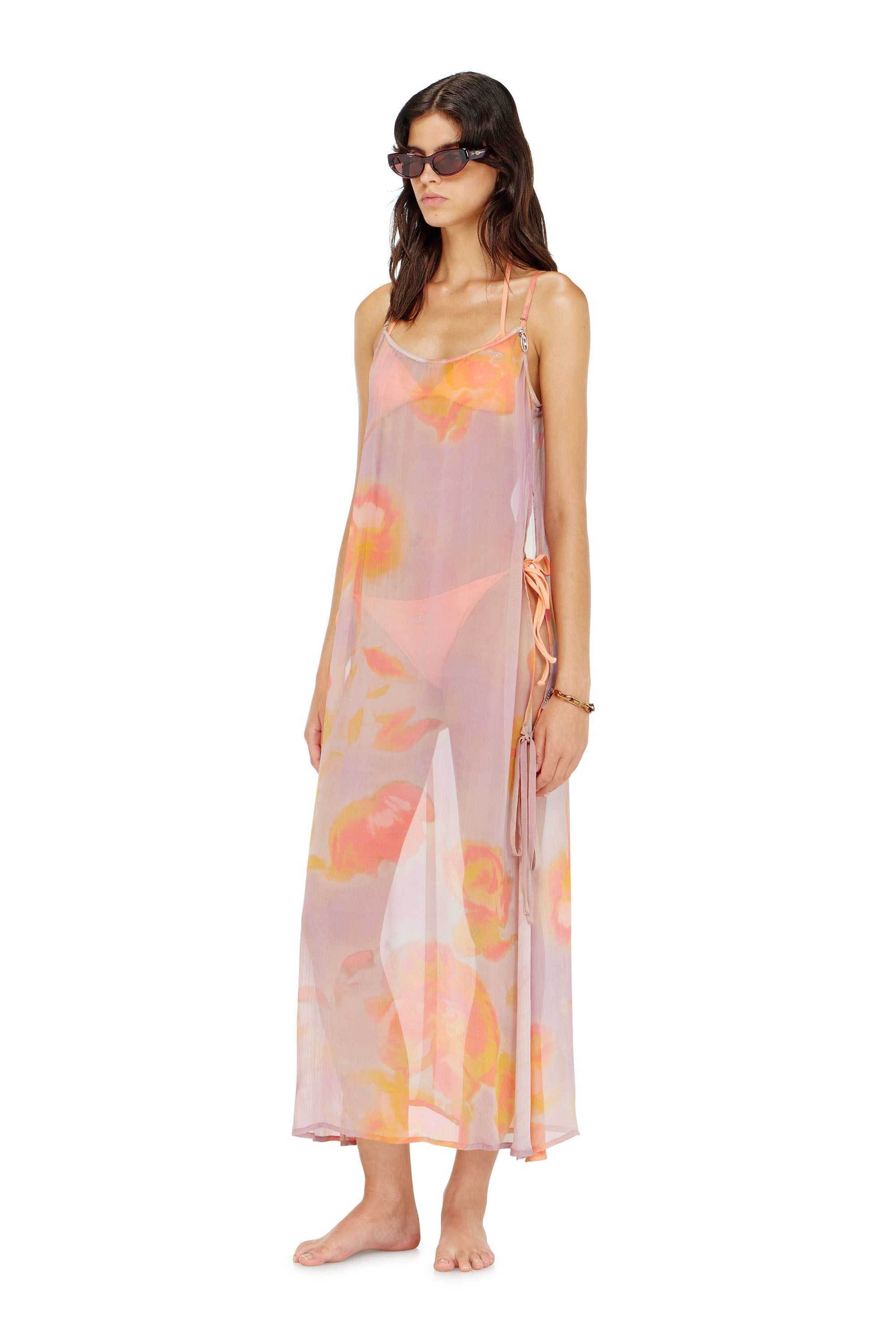Diesel Damen Violett - Strandkleid Aus Chiffon Mit Blumenmuster - Out Of Water Groß