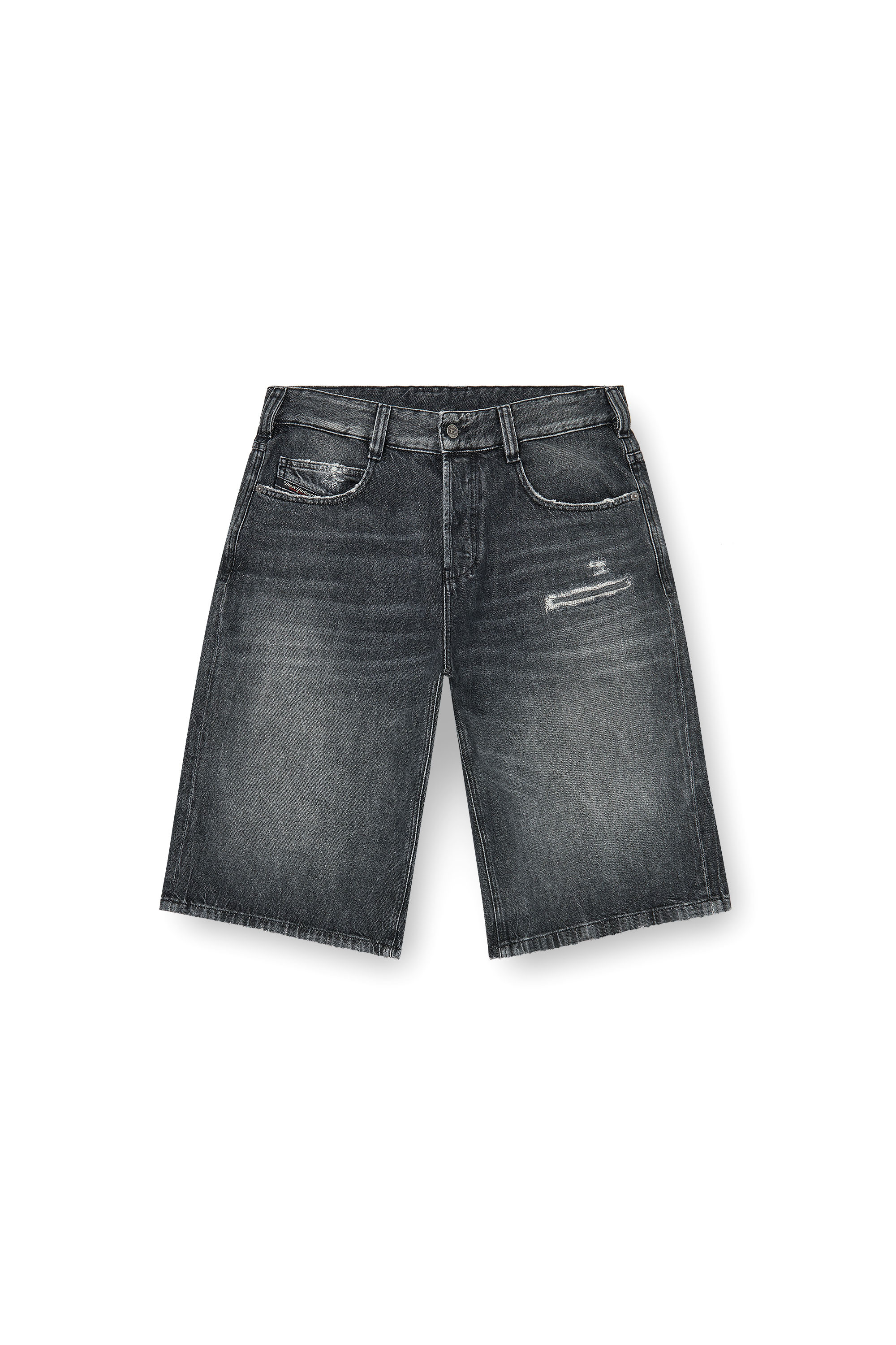 Diesel - D-ENIM-M-SHORT, Unisex's Denim relaxed shorts with abrasions in Dark grey - 2