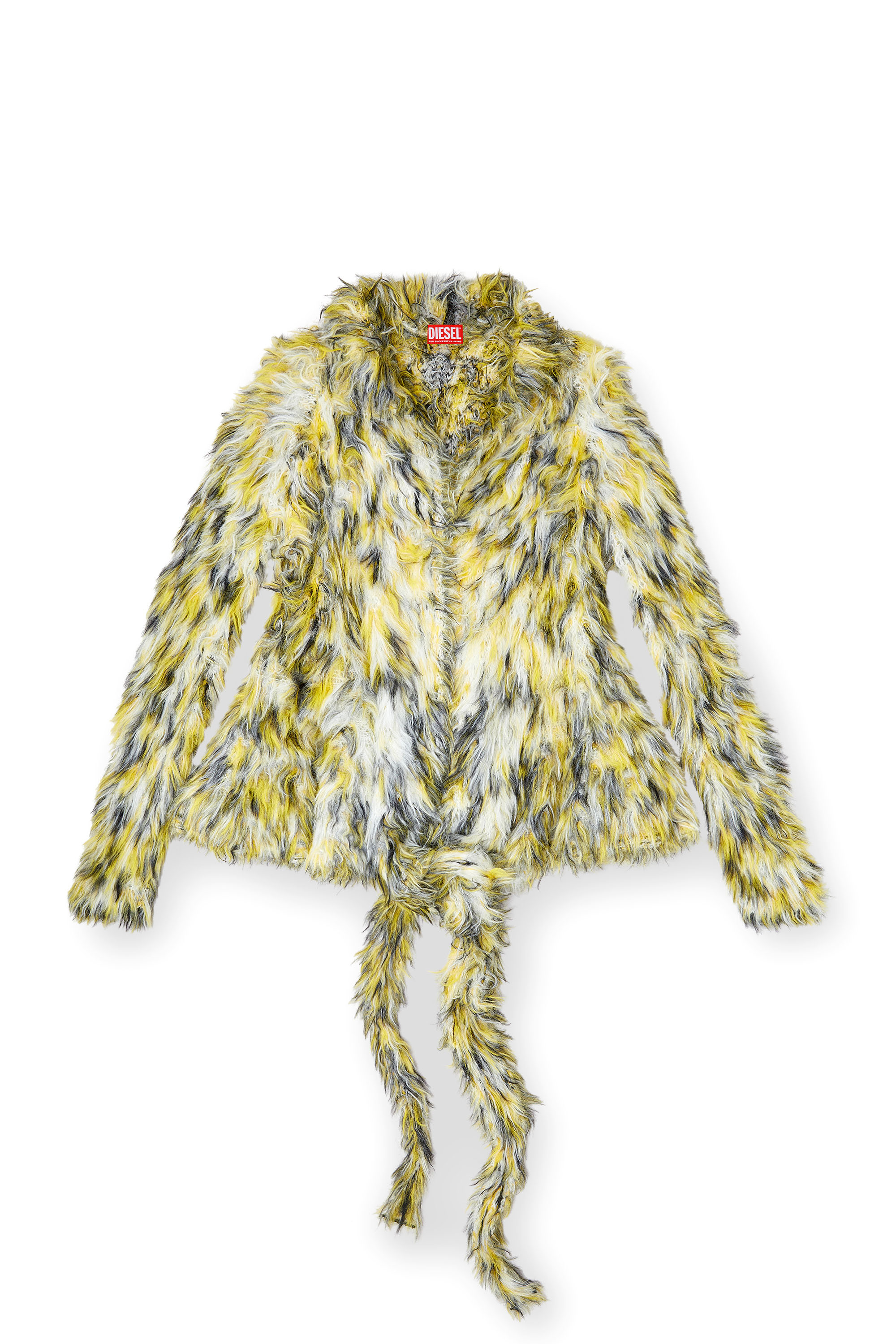 Diesel - M-ANNAINE, Woman's Open-front cardigan in fluffy knit in Black/Yellow - 4