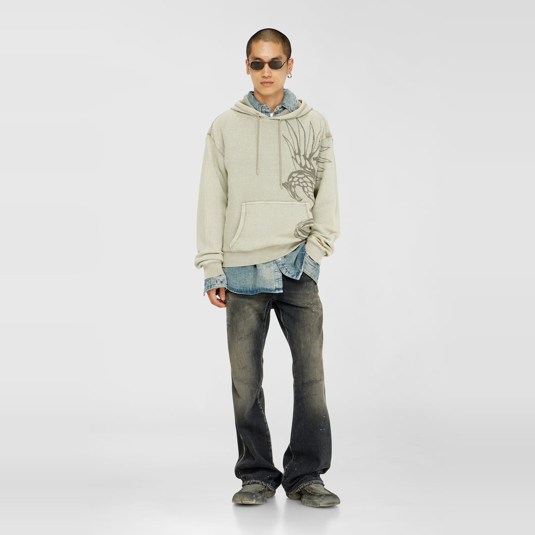 Diesel - Hoodie in textured cotton mesh - Sweaters - Man - Beige
