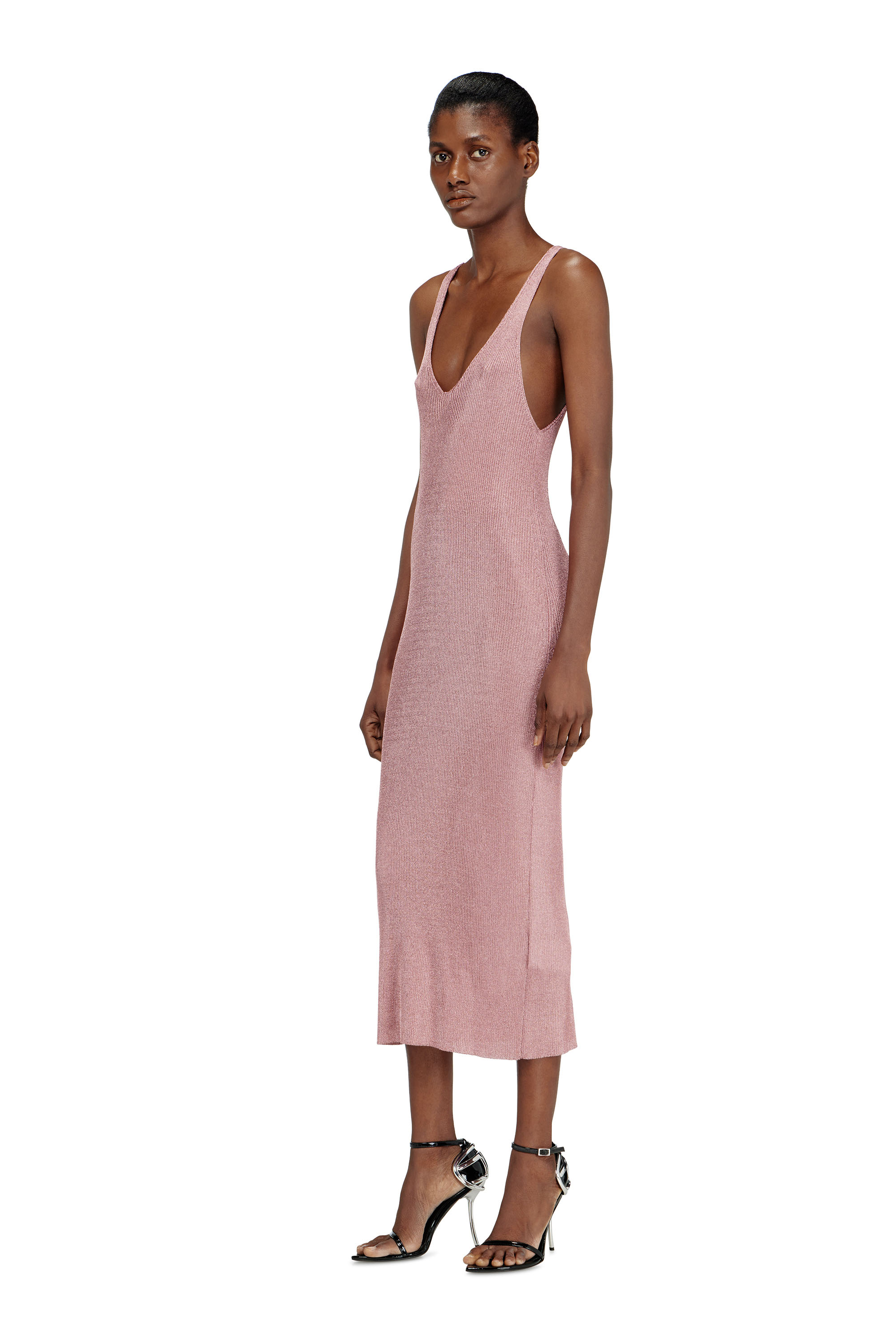 Diesel Mulher Rosa - Midi Dress In Metallic Ribbed Knit - Dresses - Woman Pequeno