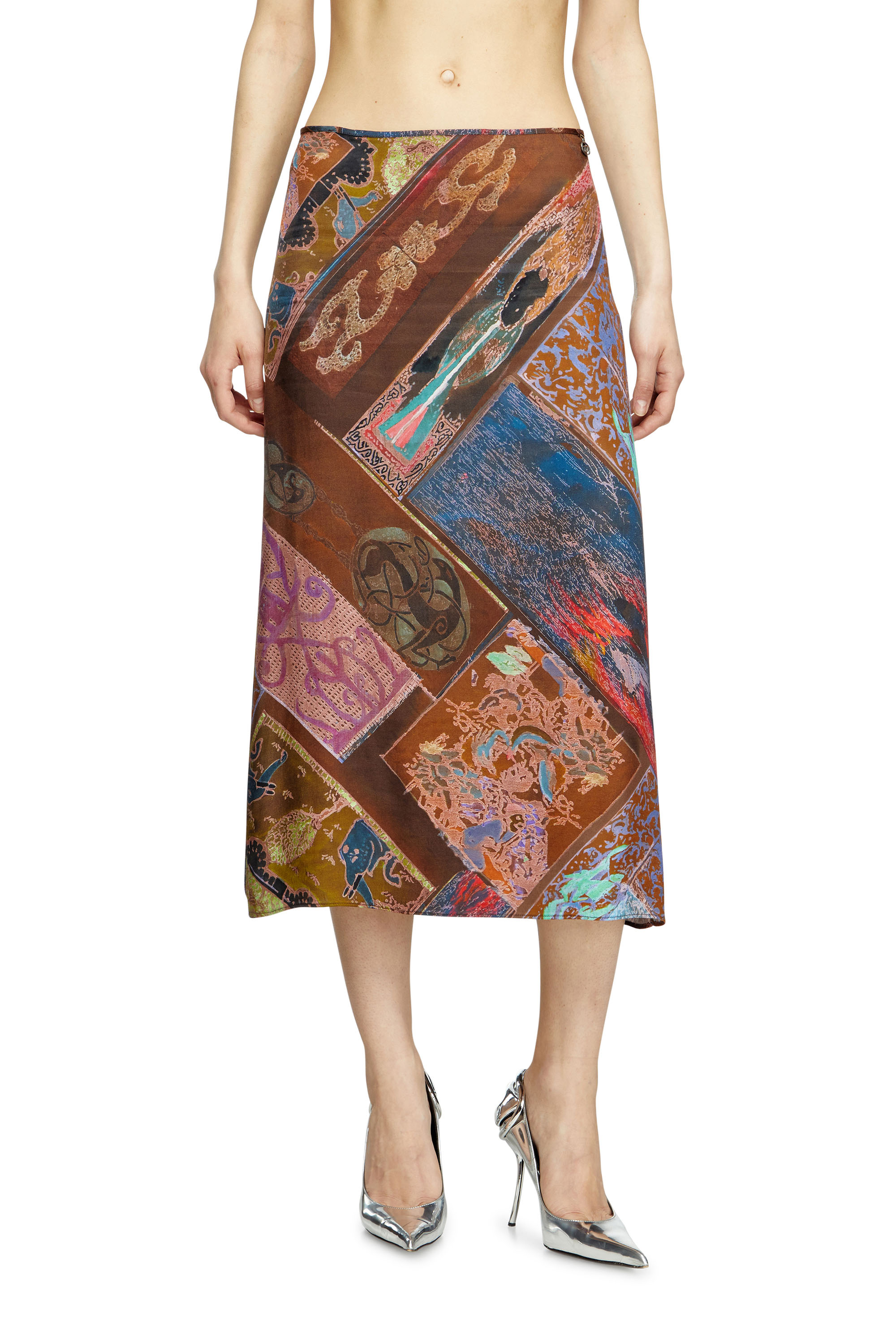 Diesel – Viscose midi skirt with Heraldic print – Skirts – Woman – Brown Diesel – Viscose midi skirt with Heraldic print – Skirts – Woman – Brown