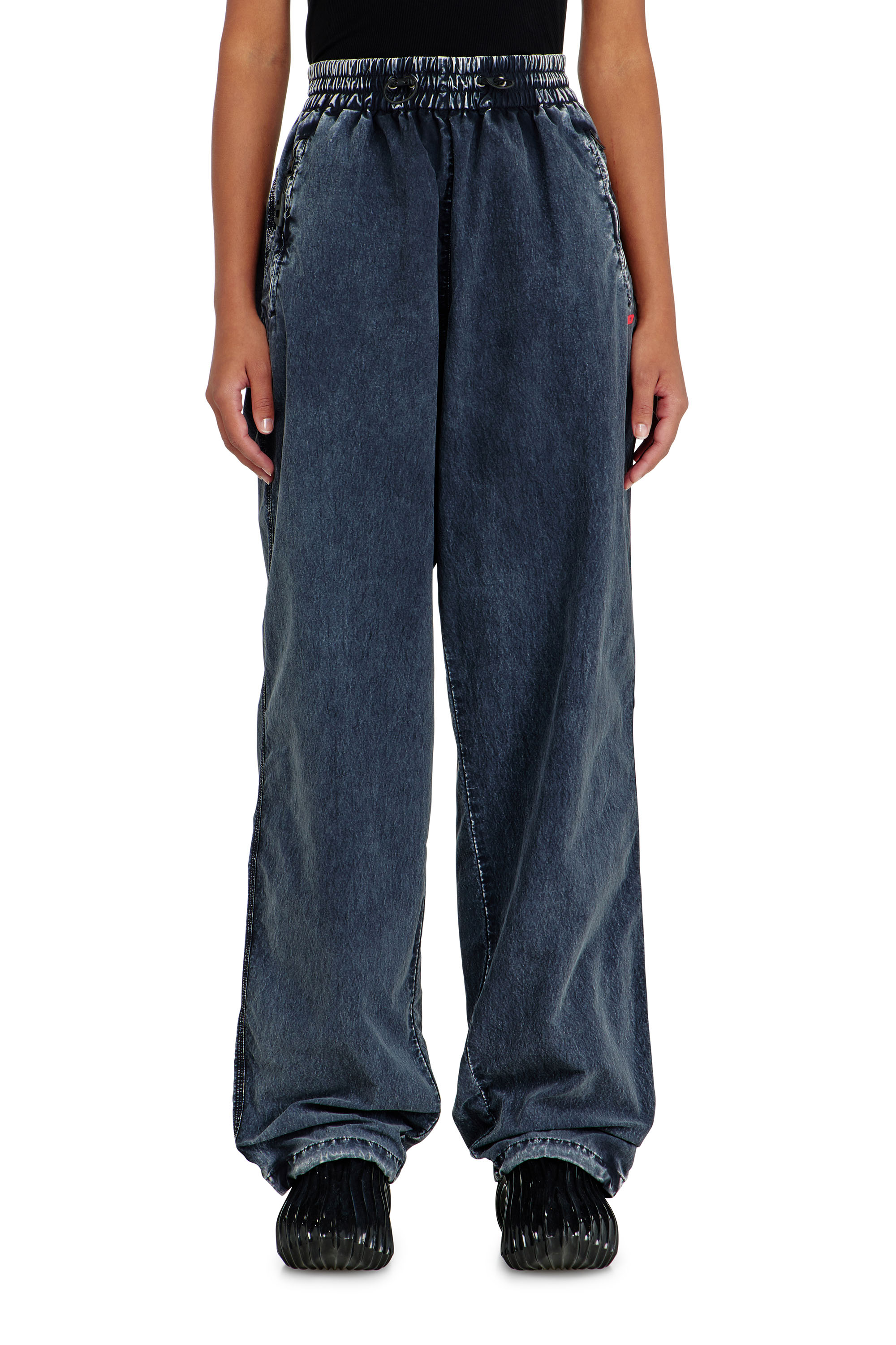 Diesel Women's Blue - Acid-Wash Track Pants In Nylon Taslan - Pants - Woman Size 38