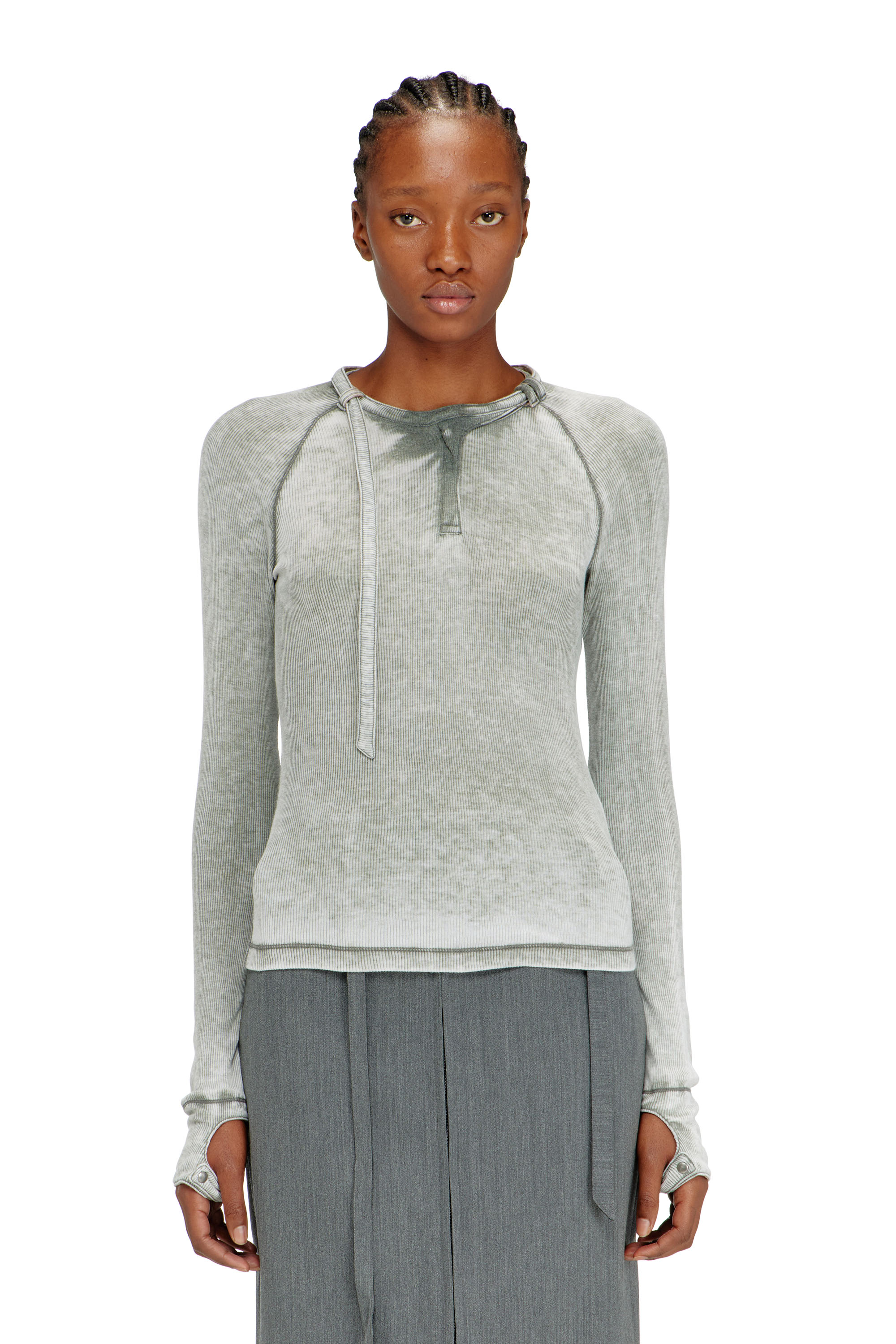Diesel - T-ECLA, Woman's Rib-jersey top with biker neck strap in Grey - 1
