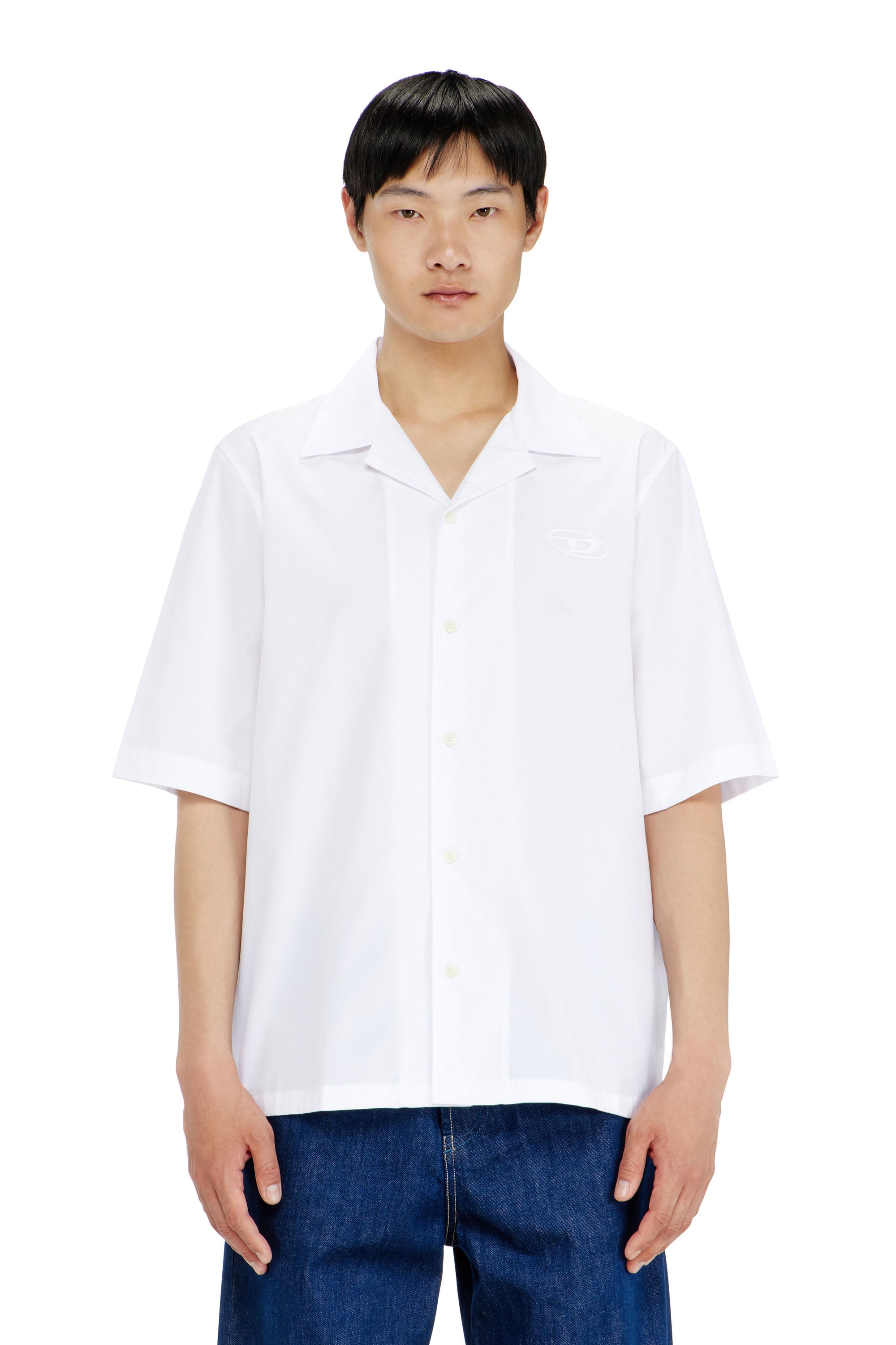 Diesel - Stretch poplin shirt with Oval D embroidery - Shirts - Man - White