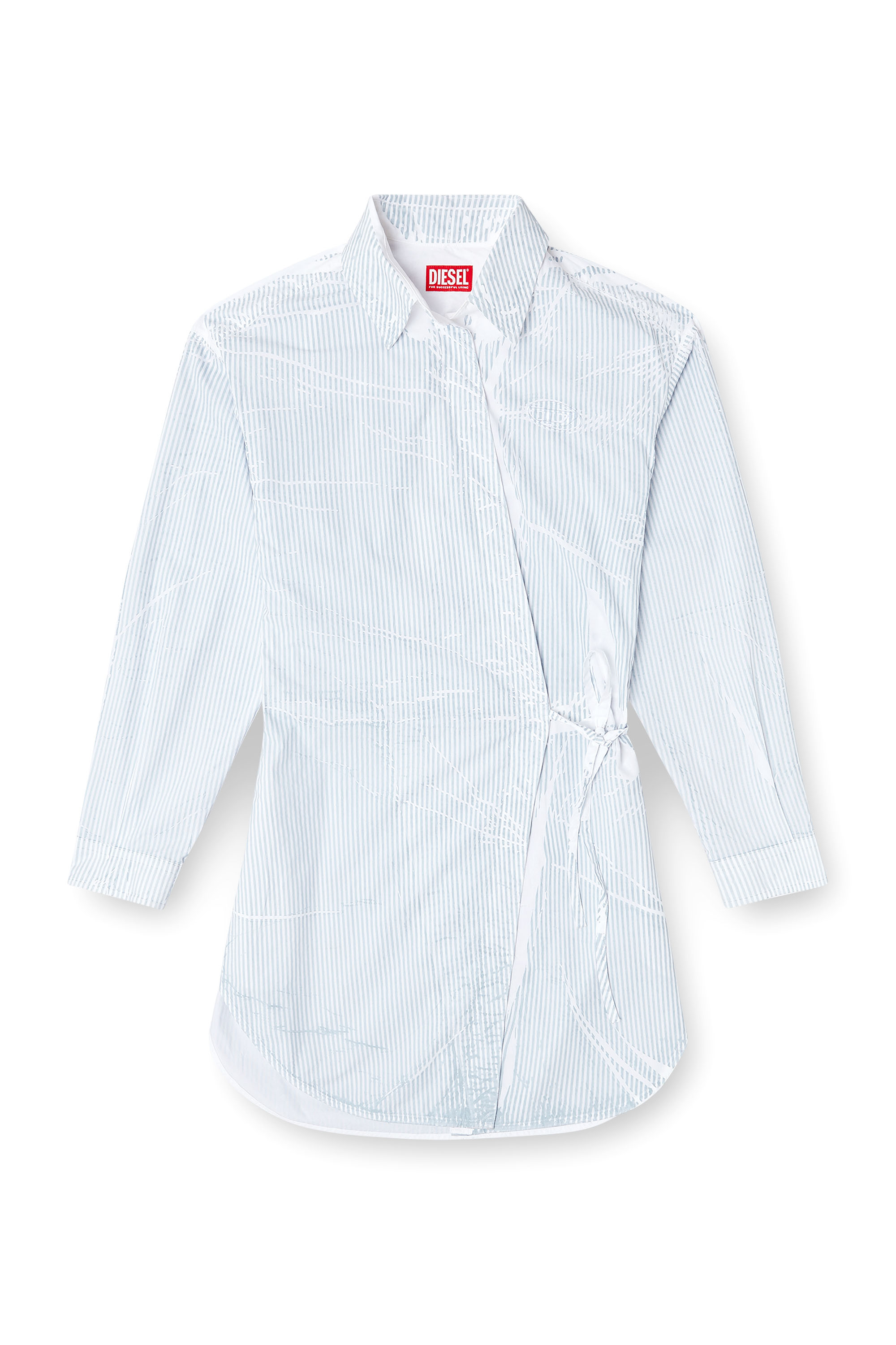 Diesel - D-DELPHOS-S2, Woman's Poplin wrap-around mini dress with pinstripes in Light Blue - 3