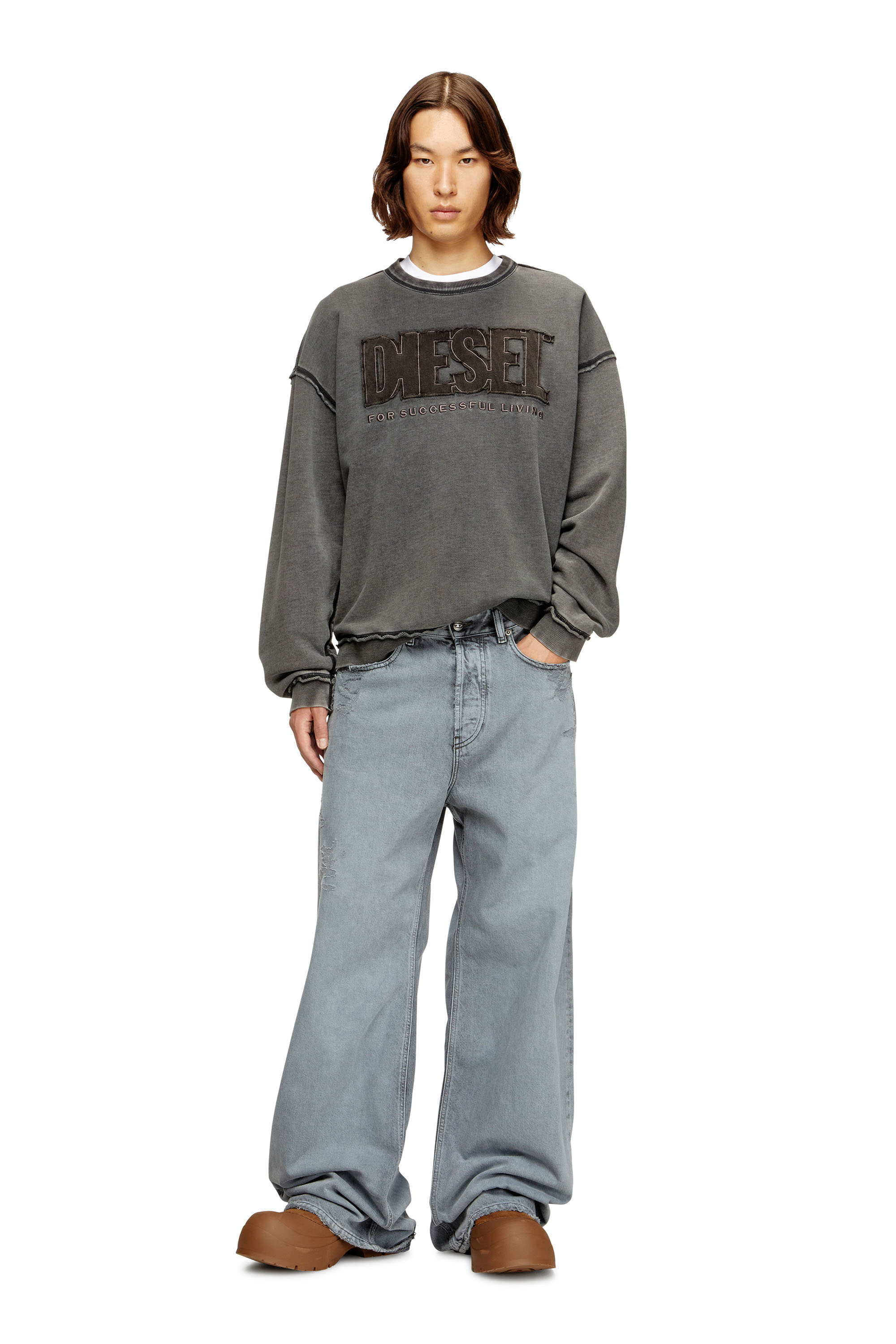 Diesel - S-BOXT-RAW-V1, Man's Cotton sweatshirt with appliqué logo in Dark grey - 2