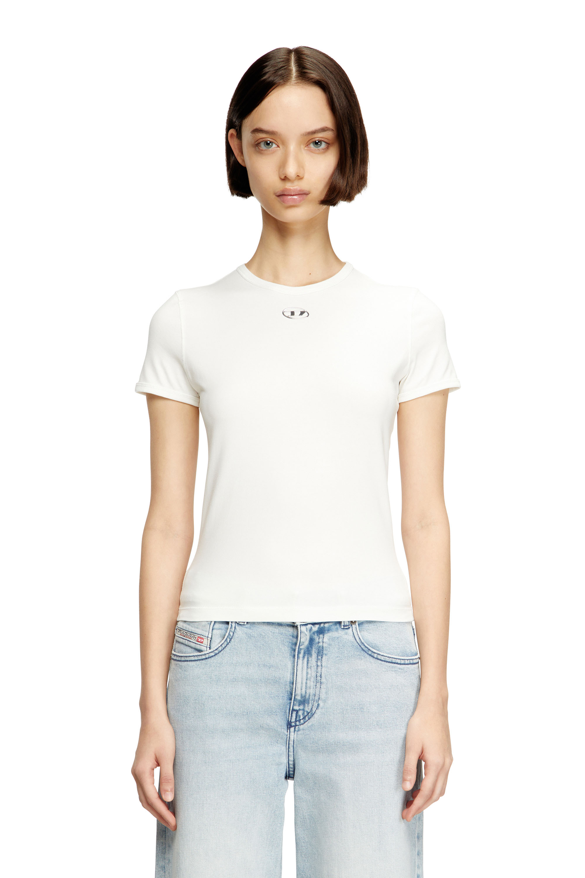 Diesel Mulher Branco - Slim T-Shirt With Metallic Oval D - T-Shirts - Woman Xxs