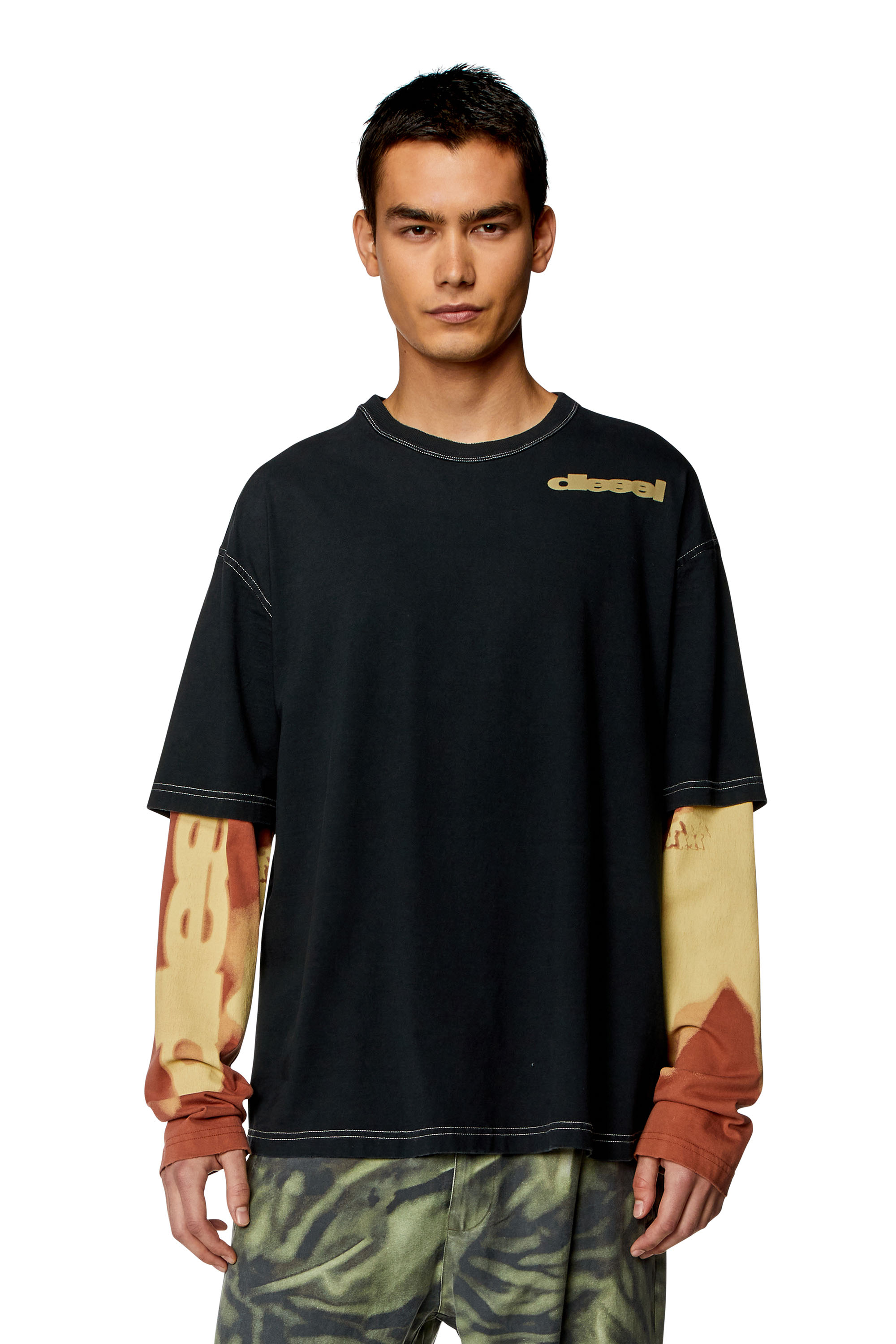 Diesel - Layered-effect top with smudged print - T-Shirts - Man - Multicolor