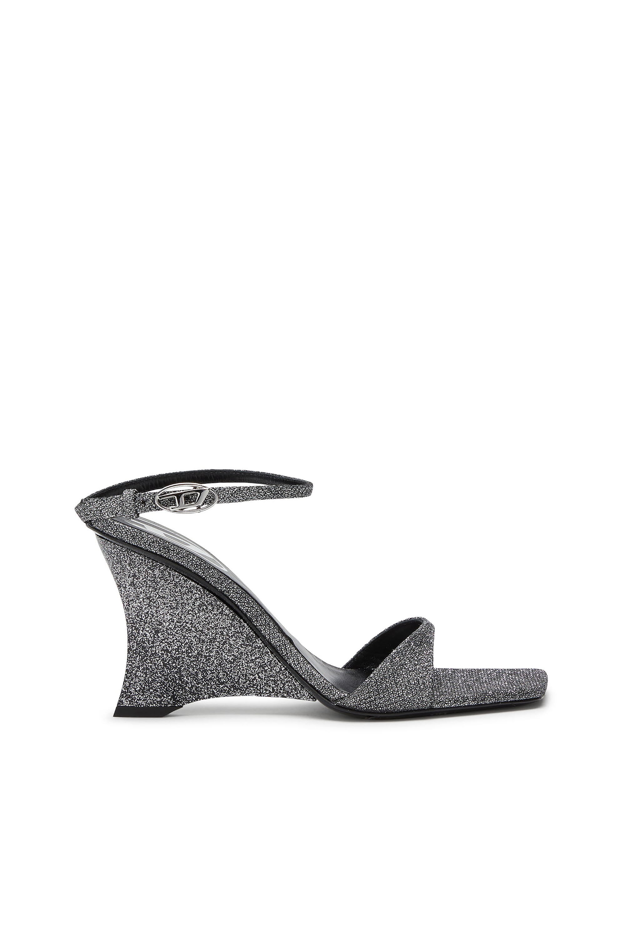 Diesel D-amber-wedge Sandals In Lurex Fabric In Gray