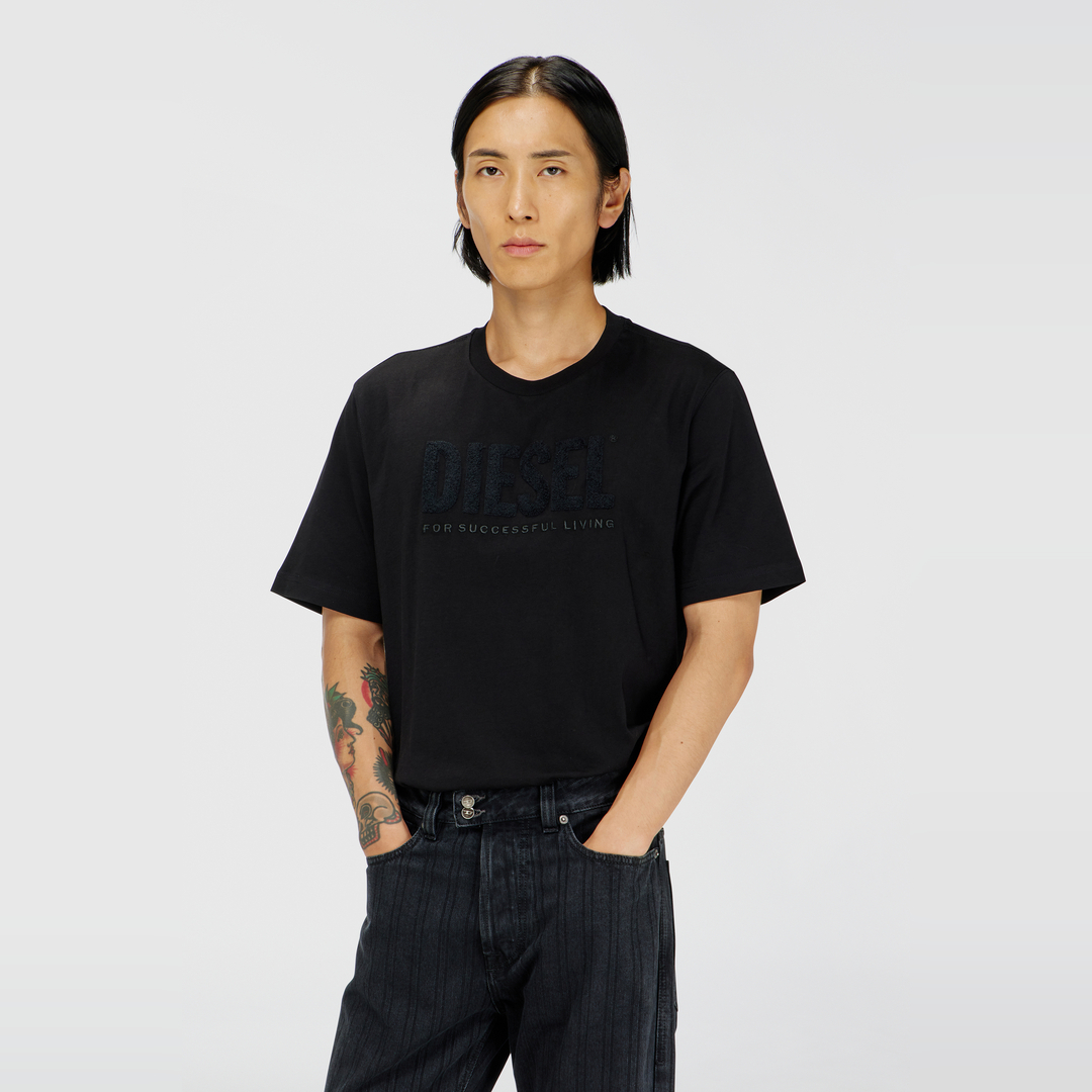 Diesel - T-shirt en coton avec imprimé logo Diesel ton sur ton - T-Shirts - Homme - Noir