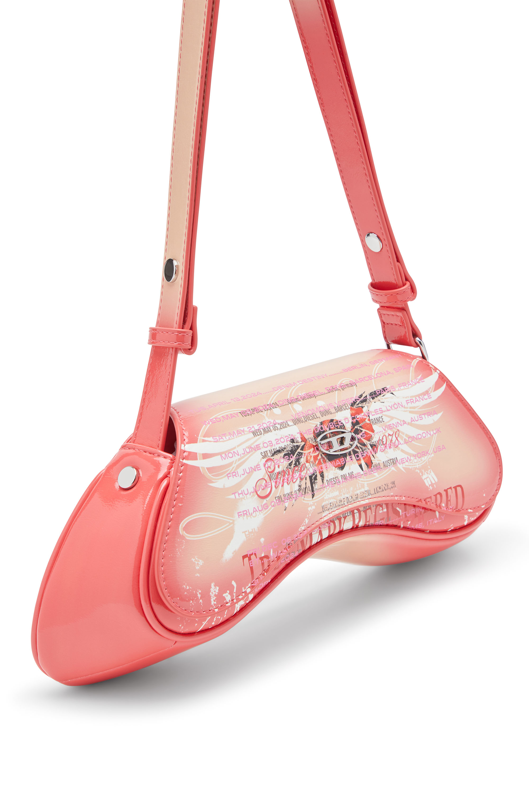 Diesel - PLAY CROSSBODY, Woman's Play-Shoulder bag in printed glossy PU in Pink - 1