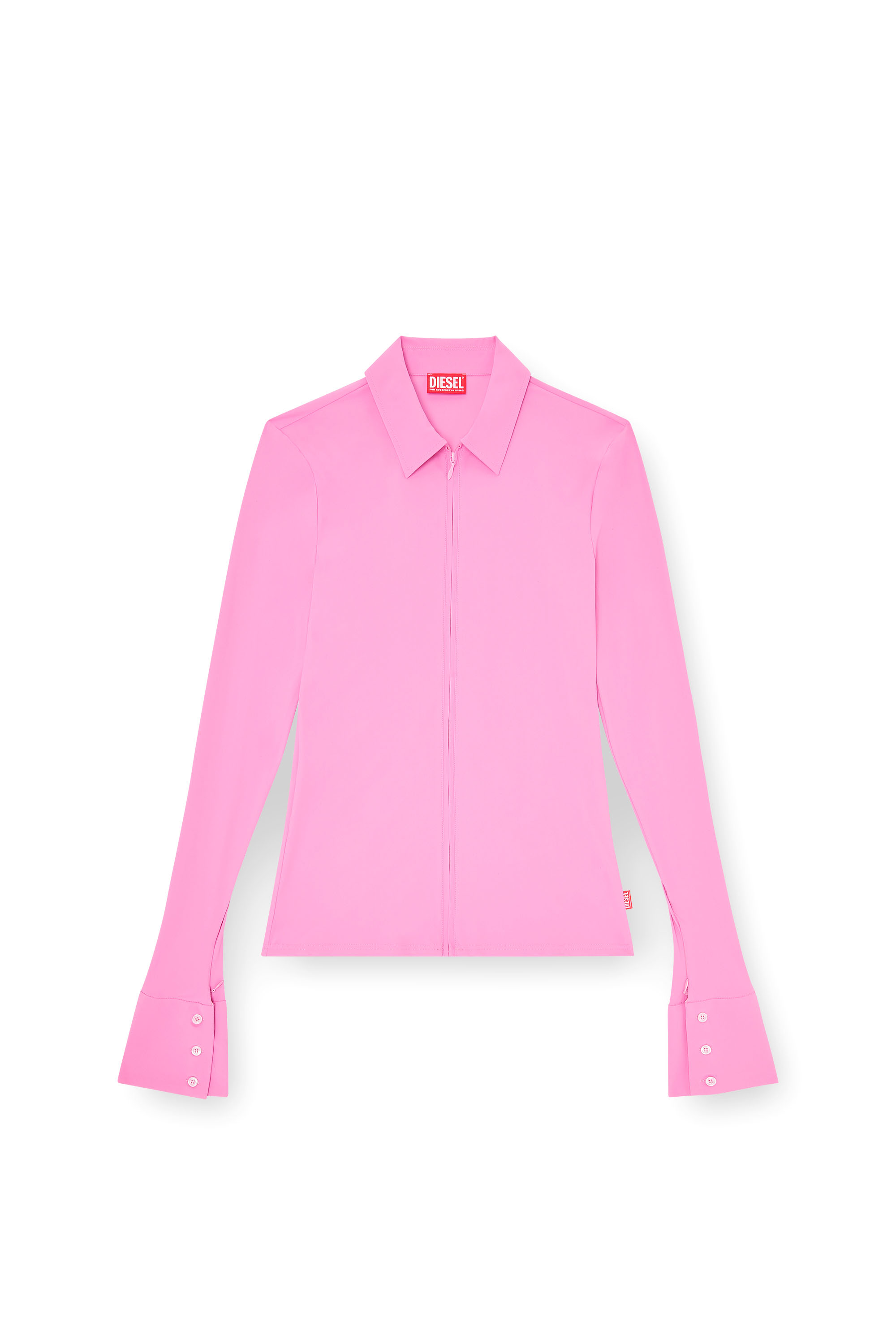 Diesel - S-LOKID, Man's Second-skin zip shirt in Lycra in Pink - 4