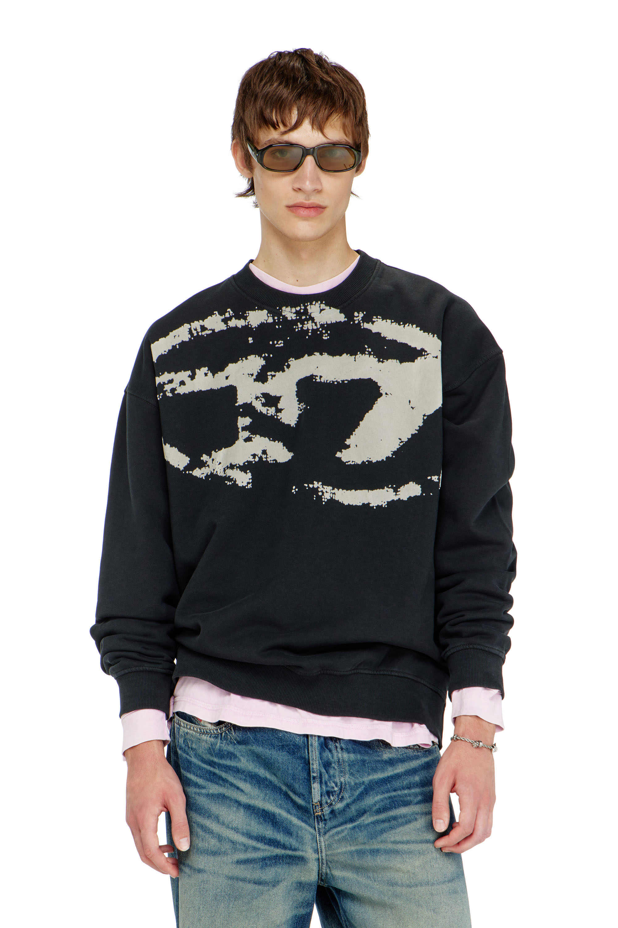 Diesel Men's - Cotton Sweatshirt With Flocked Oval D - Sweaters - Man Medium