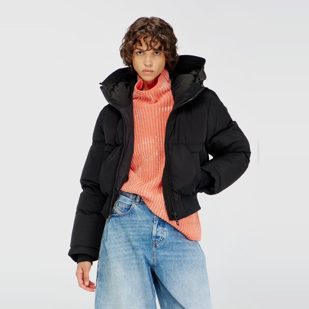 Diesel - Hooded down jacket in crinkled nylon - Winter Jackets - Woman - Black