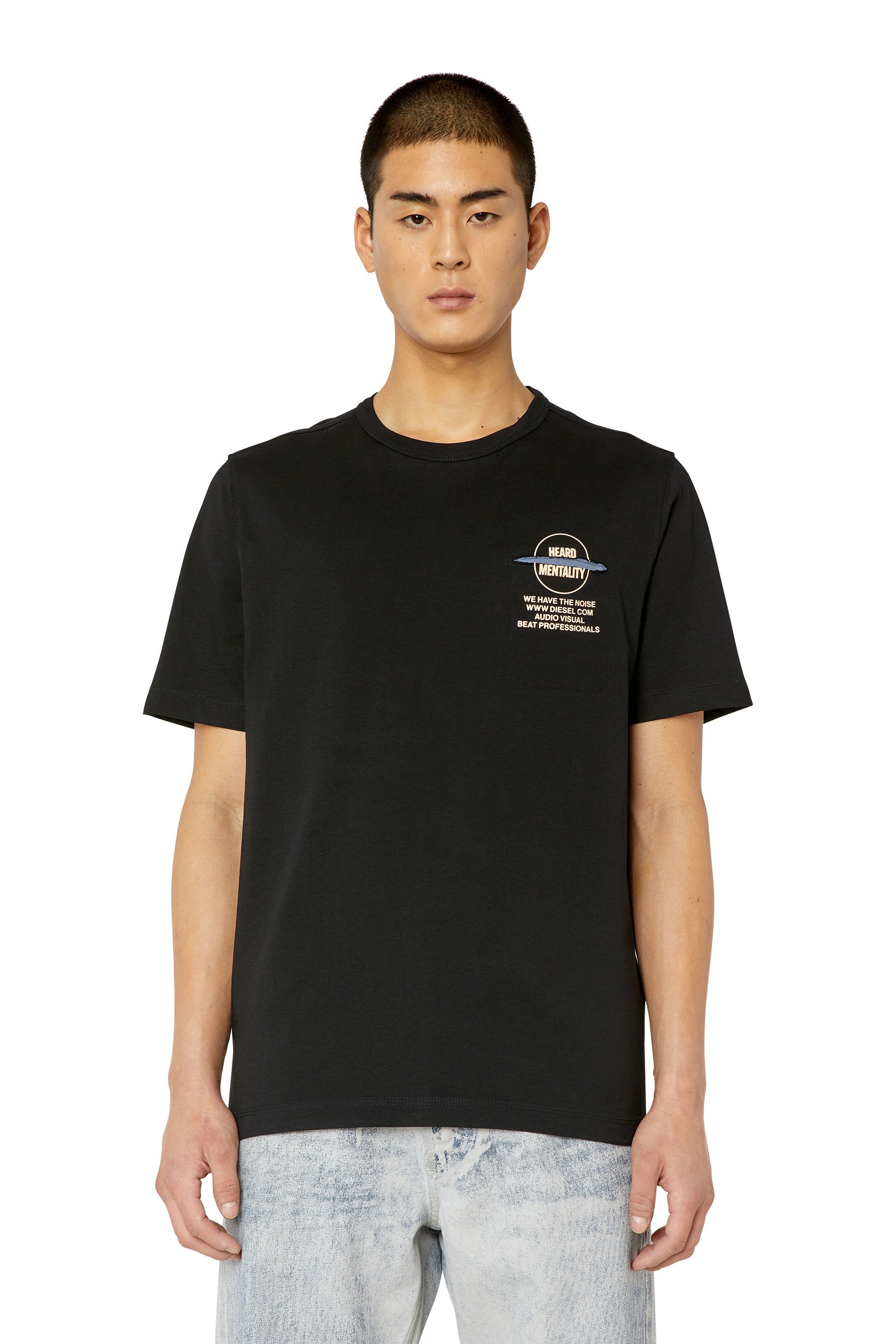 Diesel - T-shirt con stampa logata e dettaglio a contrasto - T-Shirts - Uomo - Nero