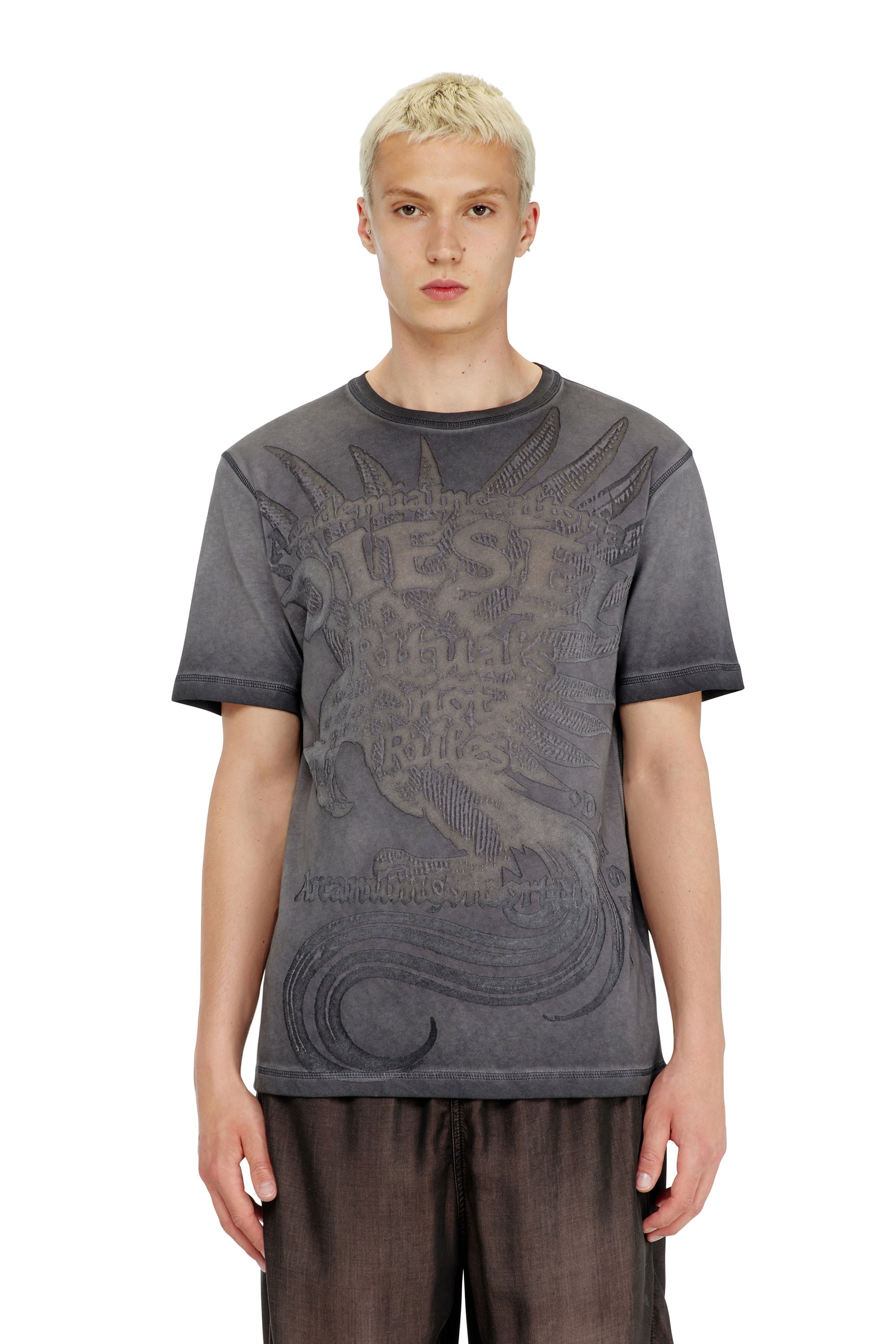 Diesel - Jersey T-shirt with embossed graphic - T-Shirts - Man - Grey