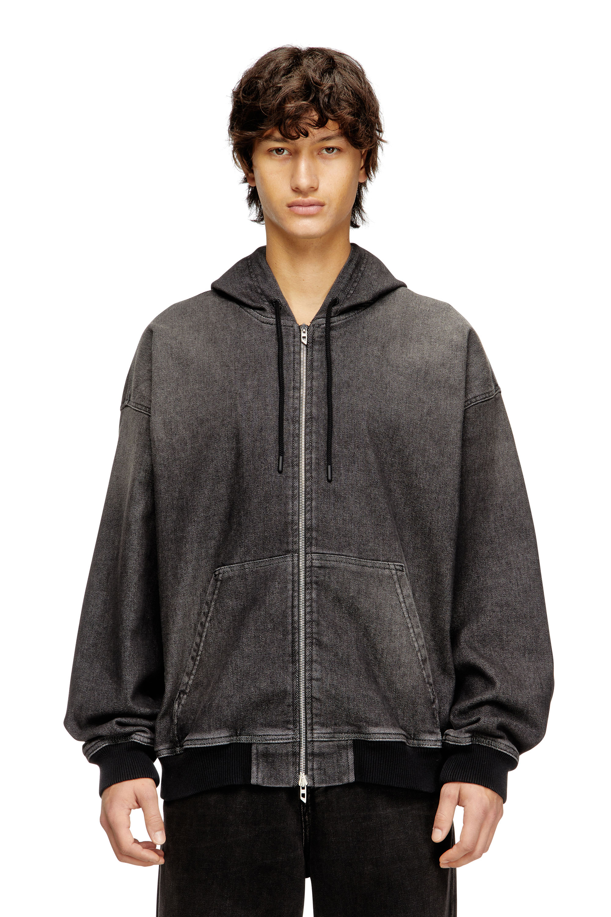 Diesel - D-GIRI-S TRACK, Unisex's Zipped hoodie in dirt-effect Track Denim in Black - 1