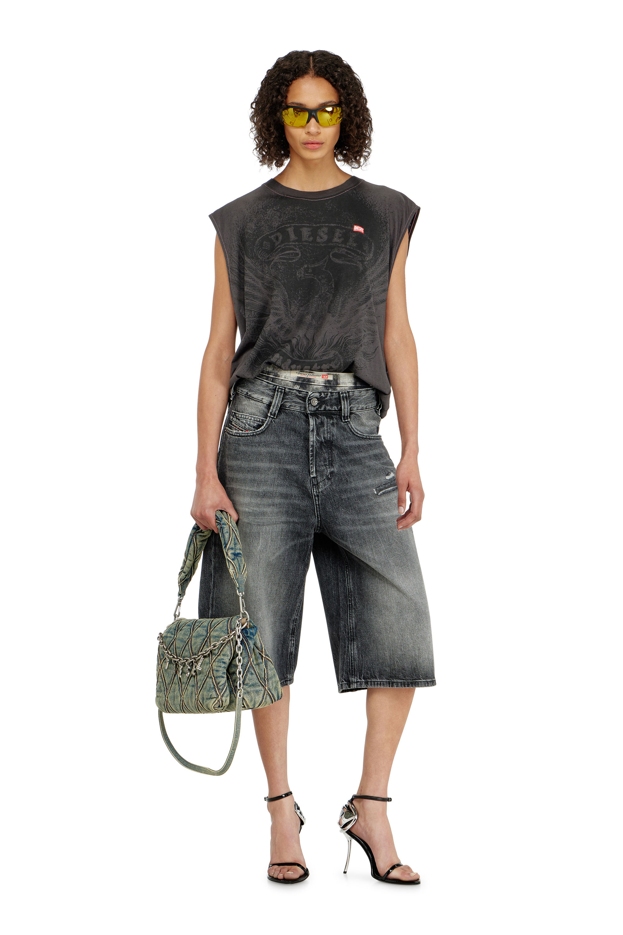 Diesel - D-ENIM-M-SHORT, Unisex's Denim relaxed shorts with abrasions in Dark grey - 6