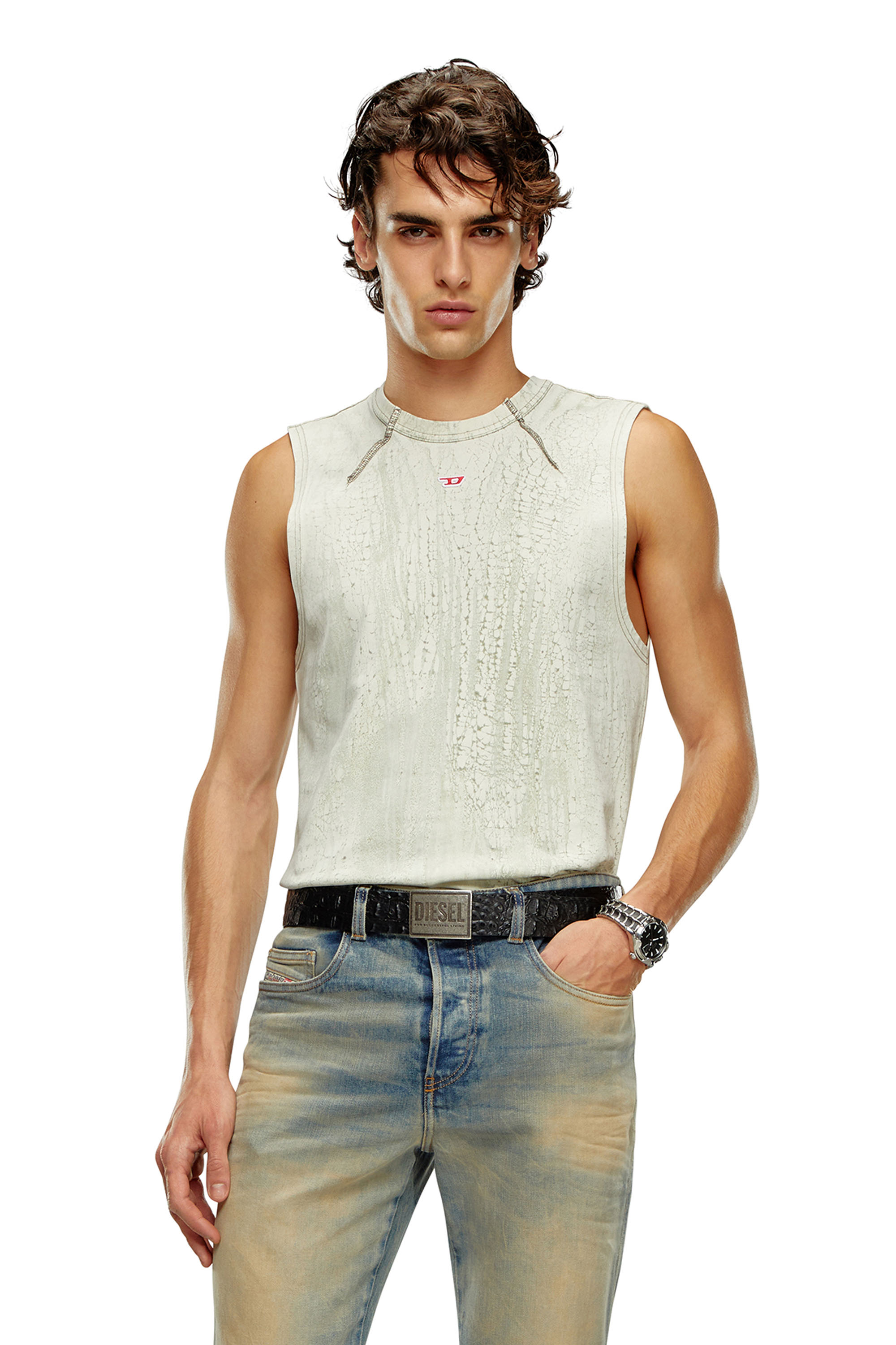 Diesel - Camiseta sin mangas de tejido con efecto yeso - Camisetas - Hombre - Blanco